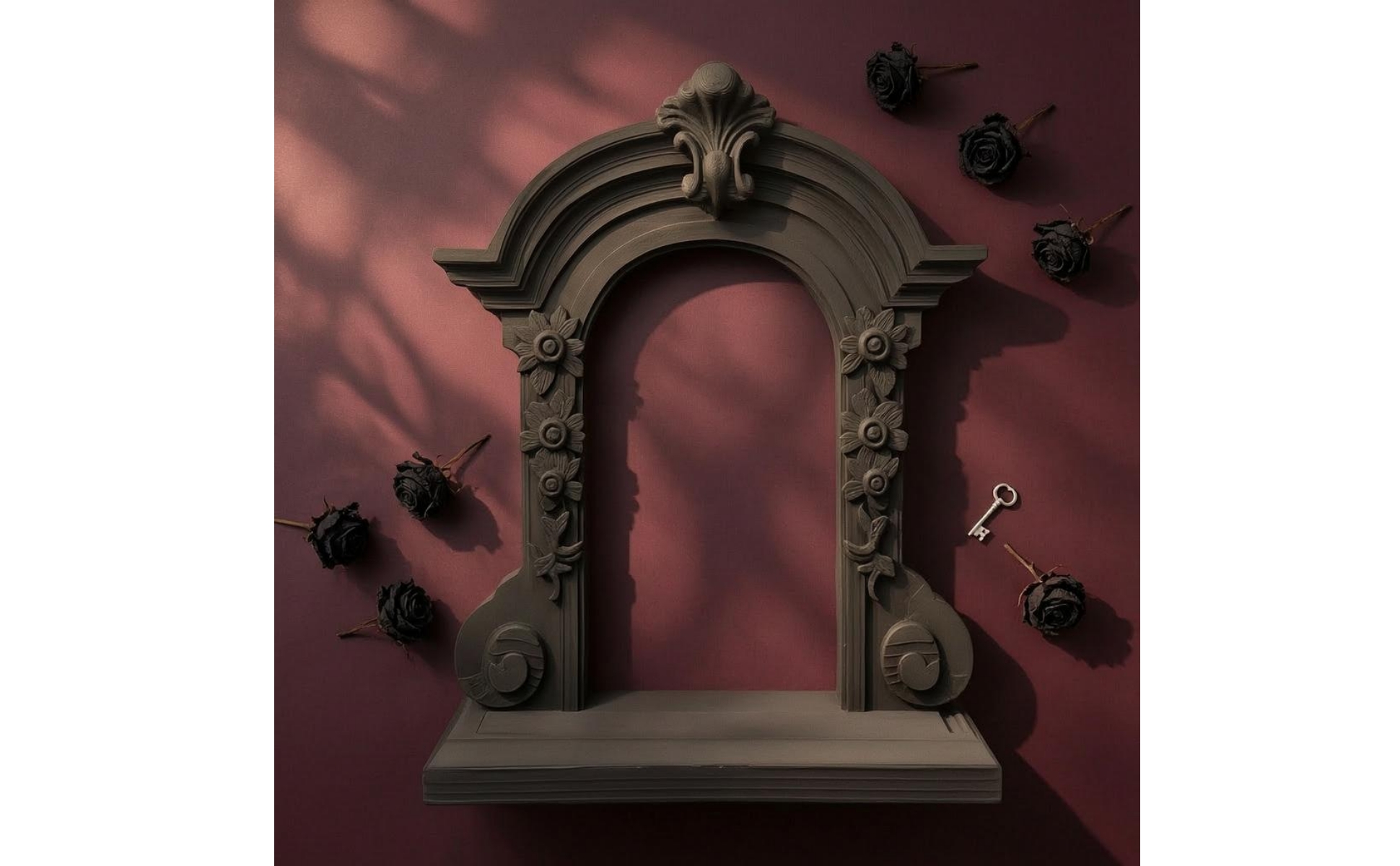 Medieval Arched Window Molded Frame Decorative Window Prop Floral Relief
