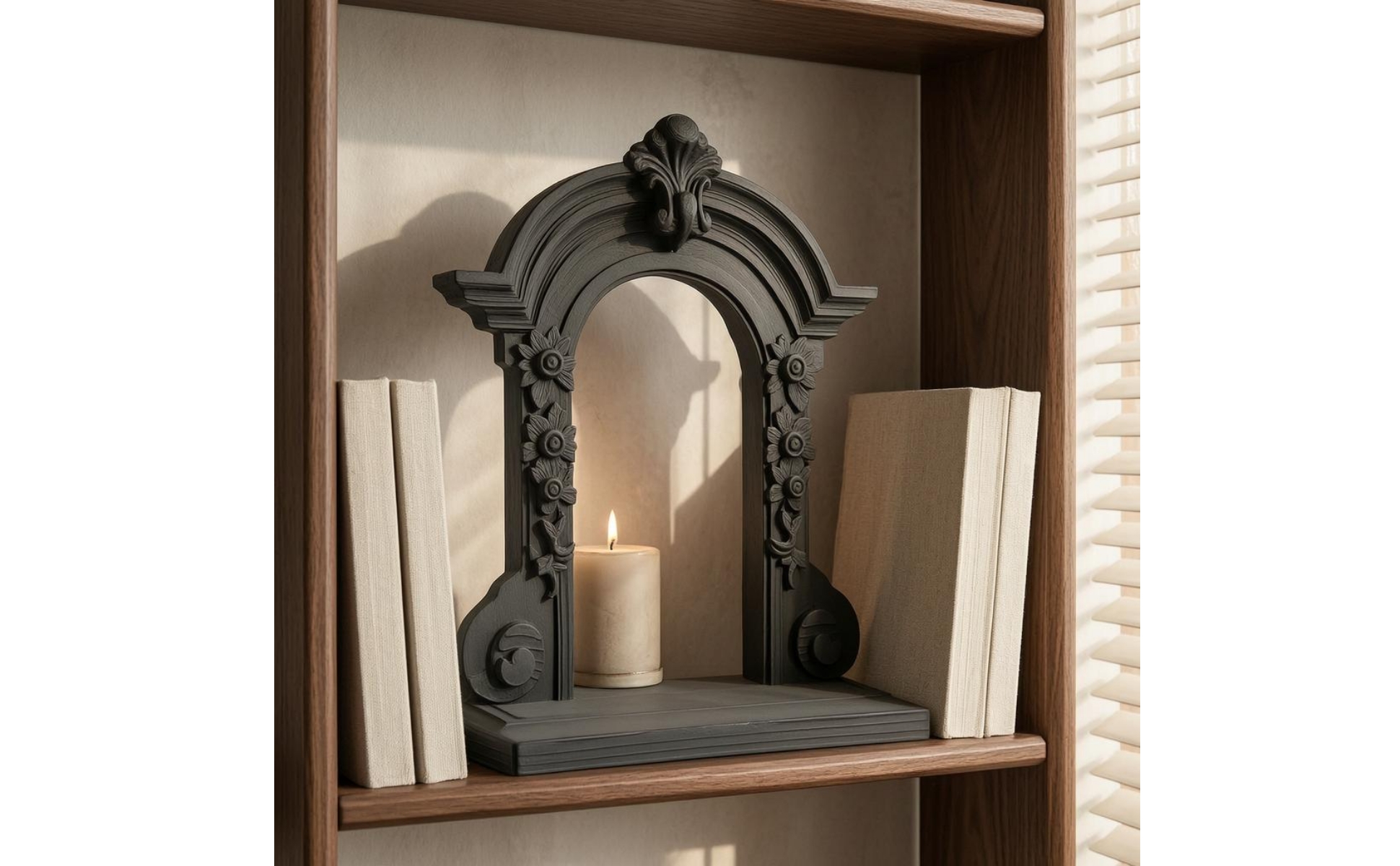Medieval Arched Window Molded Frame Decorative Window Prop Floral Relief