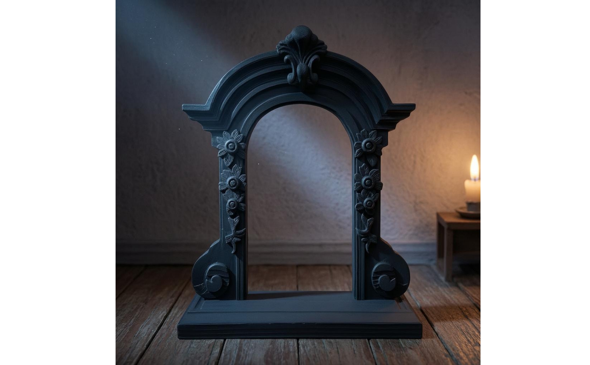 Medieval Arched Window Molded Frame Decorative Window Prop Floral Relief