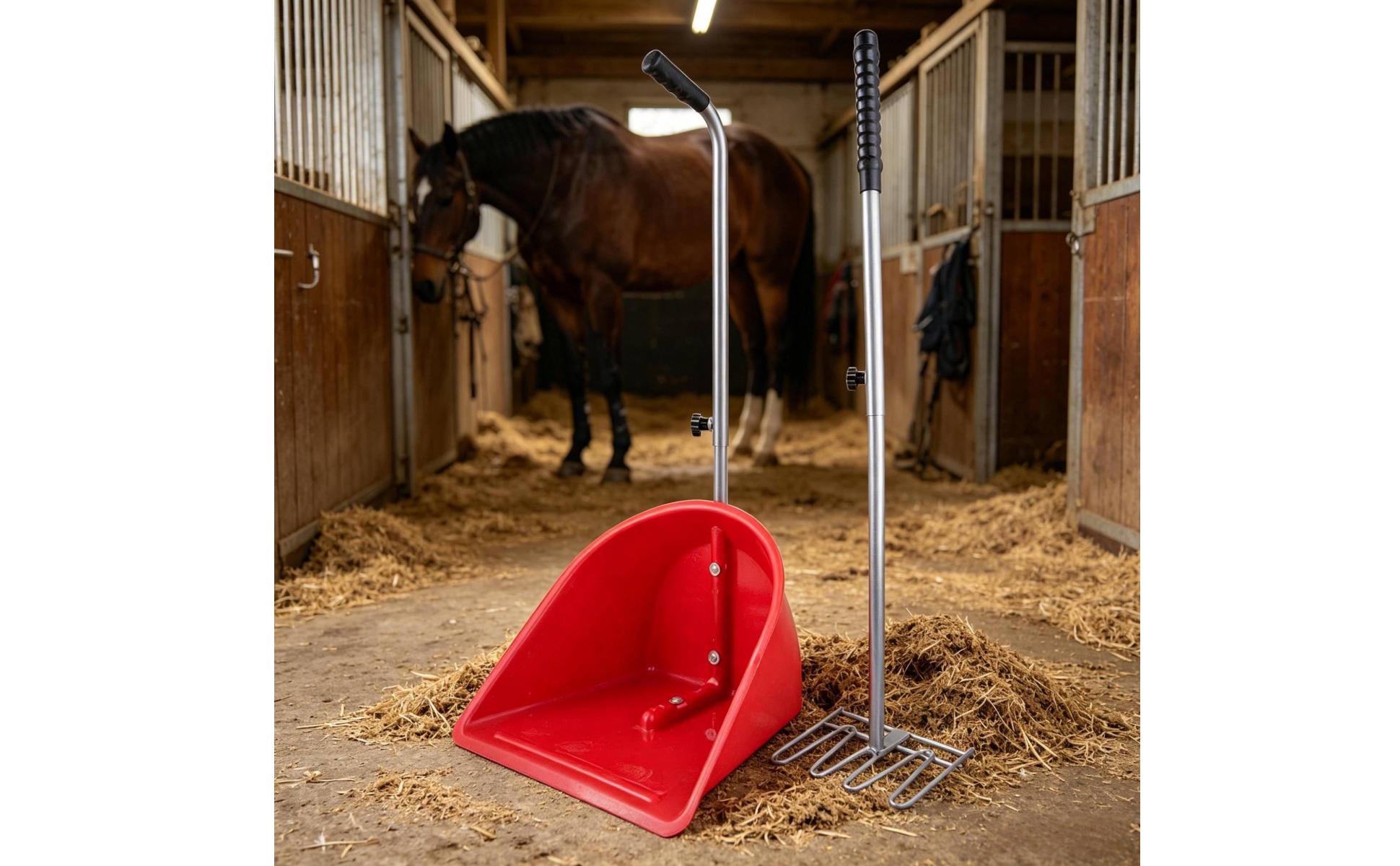 Stable Scoop and Fork Adjustable Handles Horse Manure Scoop Black Grip