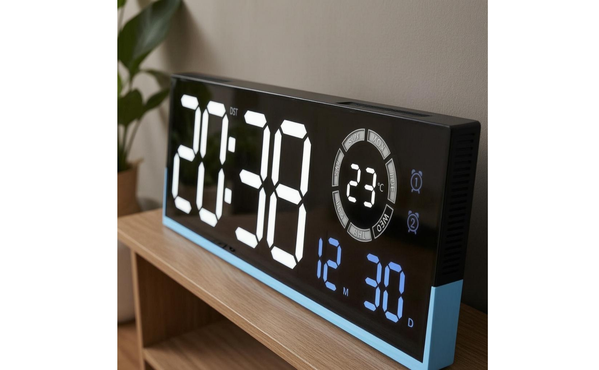 LED Digital Wall Digital Timepiece Large Numerals Rectangular LED Digital