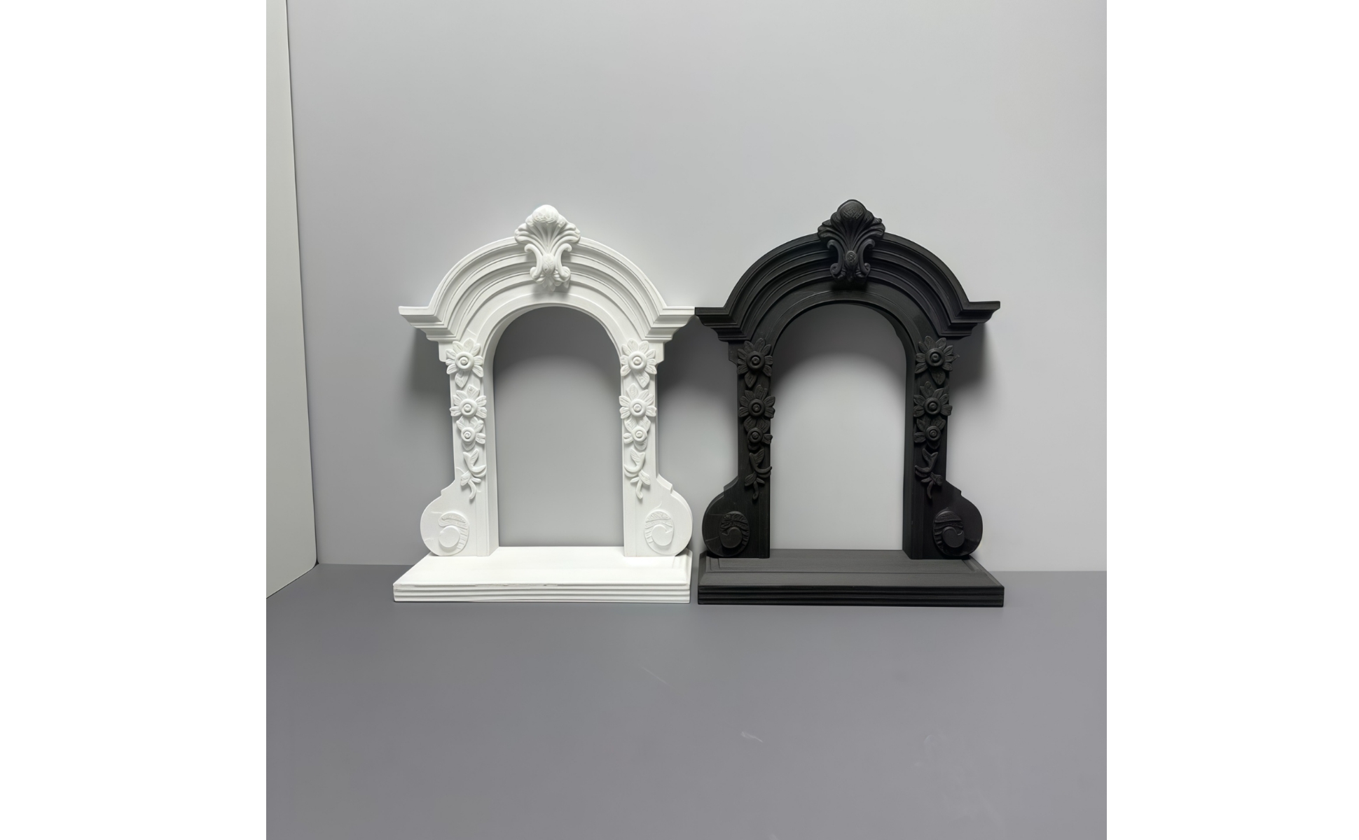Medieval Arched Window Molded Frame Decorative Window Prop Floral Relief