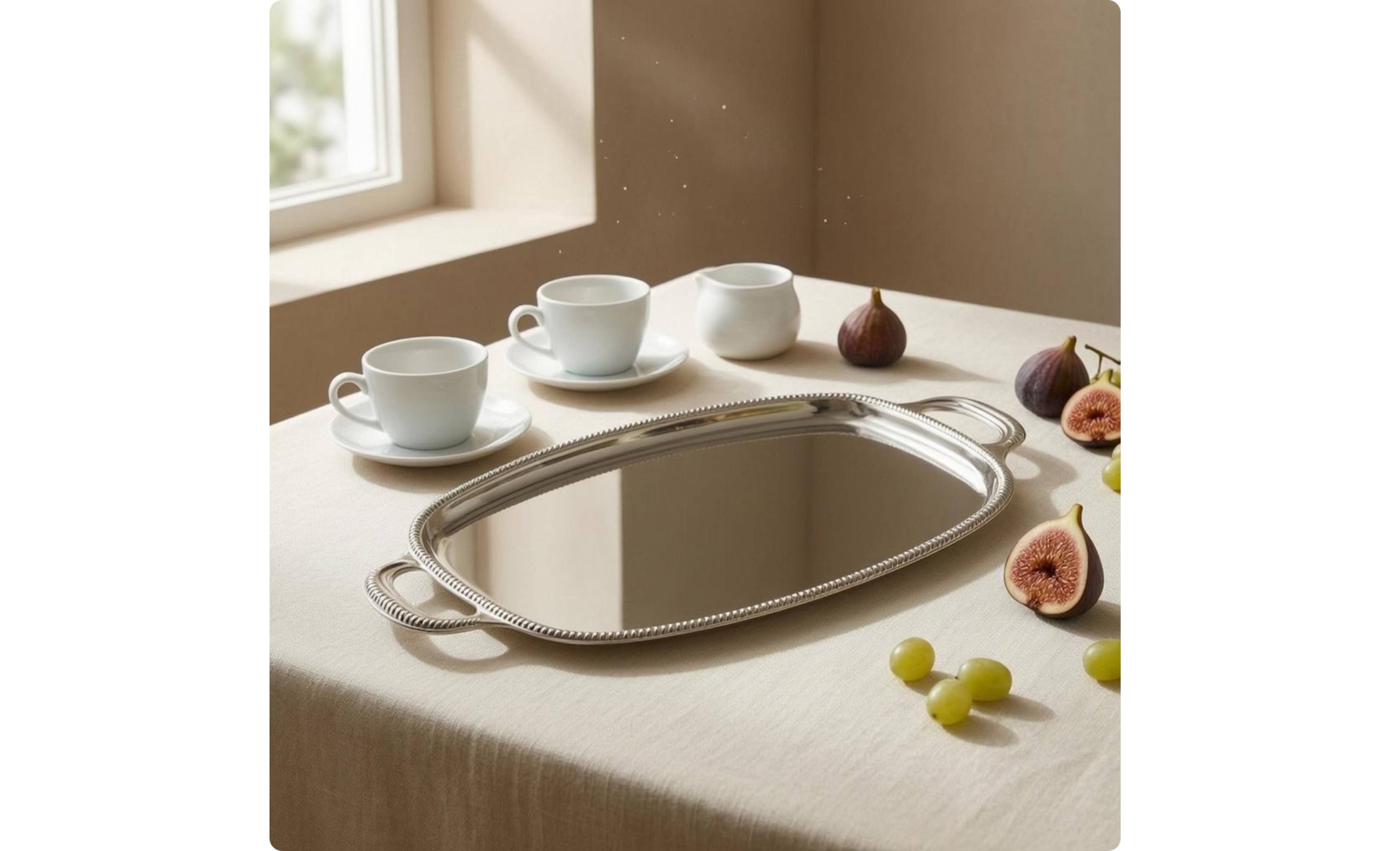 Silver Serving Tray Raised Rim Stainless Steel Tray Polished
