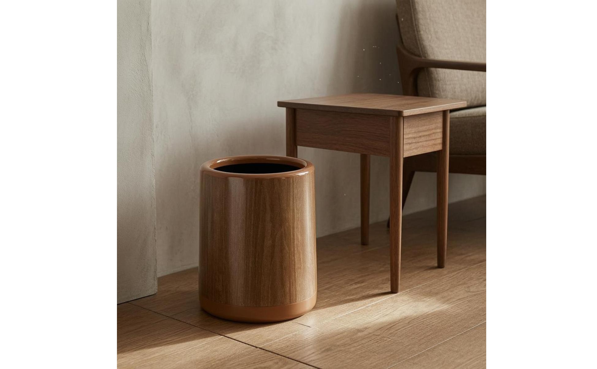 Wood-Grain Trash Can Glossy Wood Grain Trash Can Brown for Home