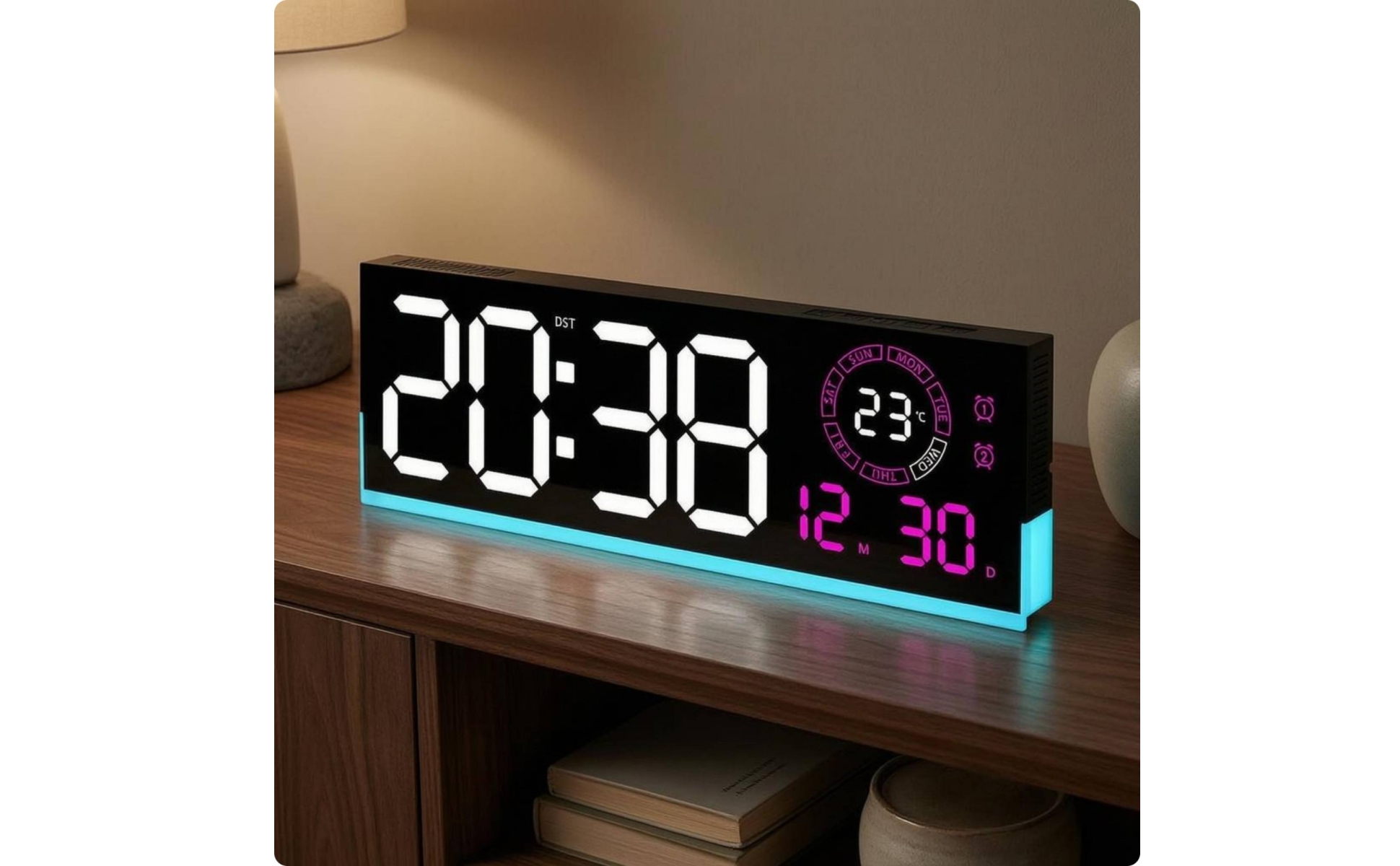 LED Digital Wall Digital Timepiece Large Numerals Rectangular LED Digital