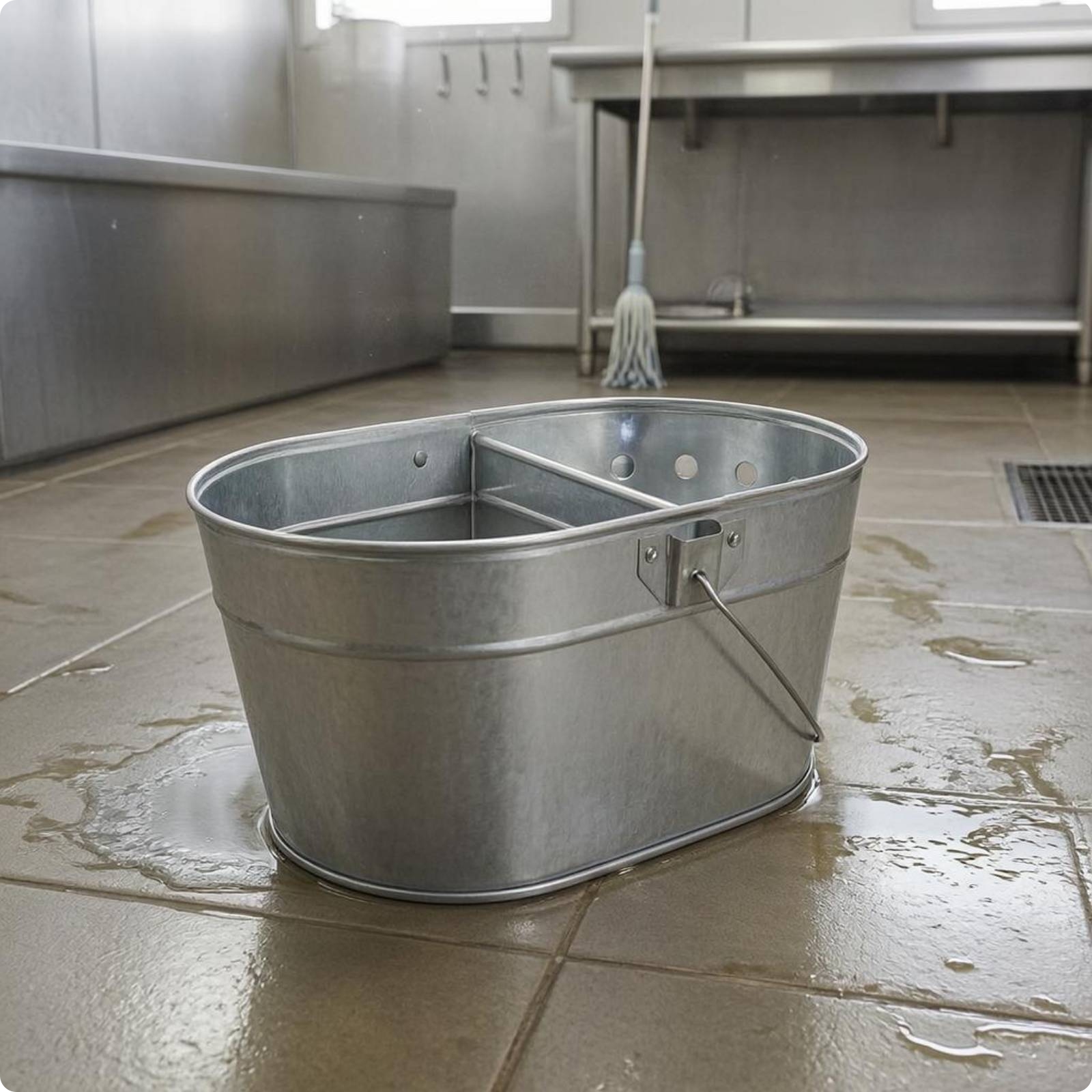 Oval Metal Mop Pail Raised Rim Iron Mop Pail Separate Dirty Water