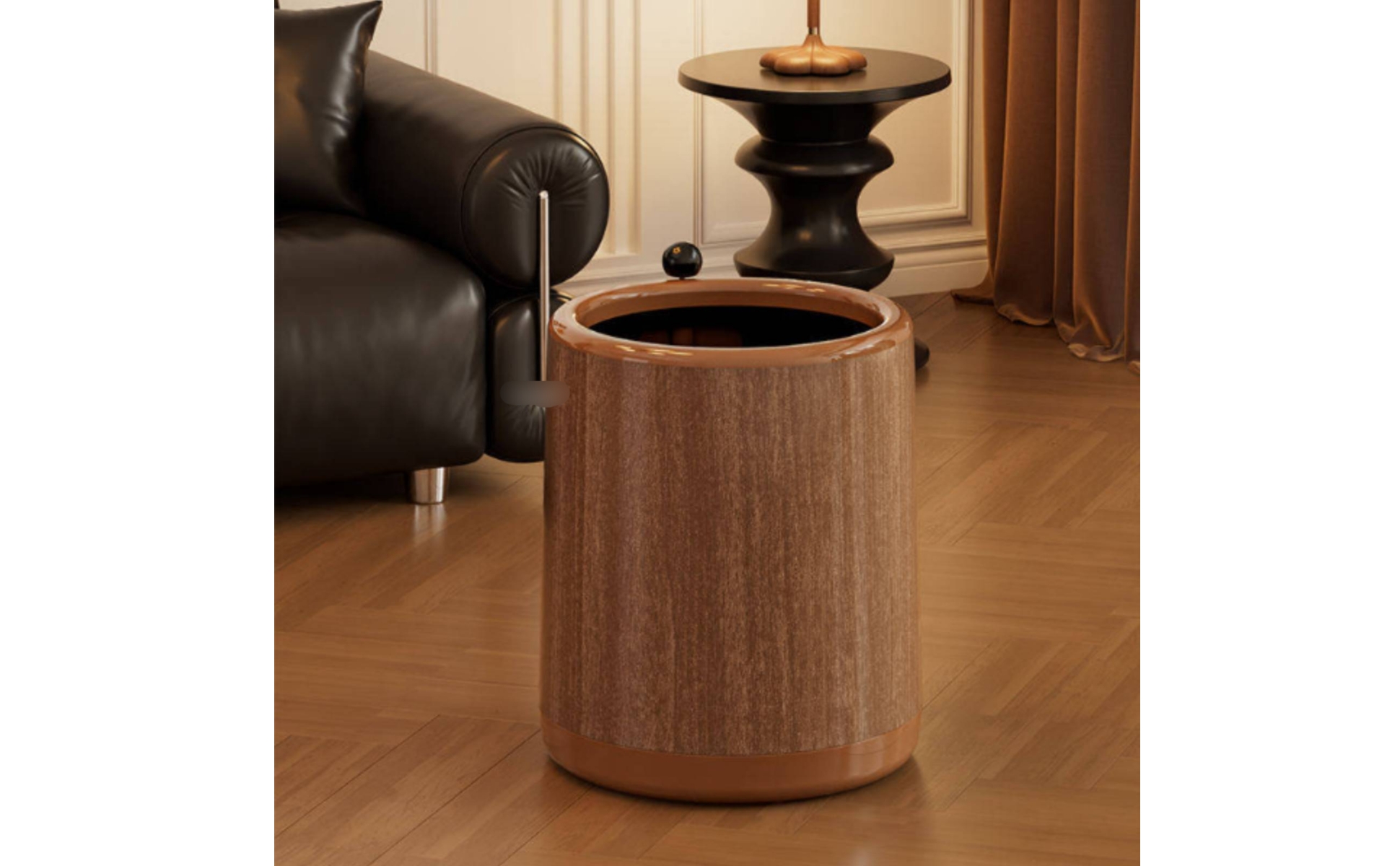 Wood-Grain Trash Can Glossy Wood Grain Trash Can Brown for Home