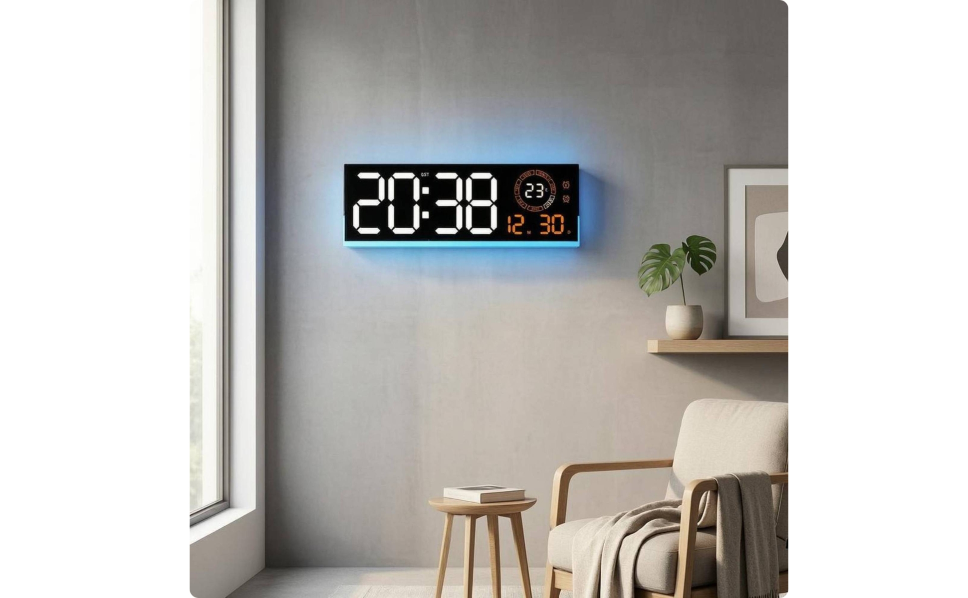 LED Digital Wall Digital Timepiece Large Numerals Rectangular LED Digital