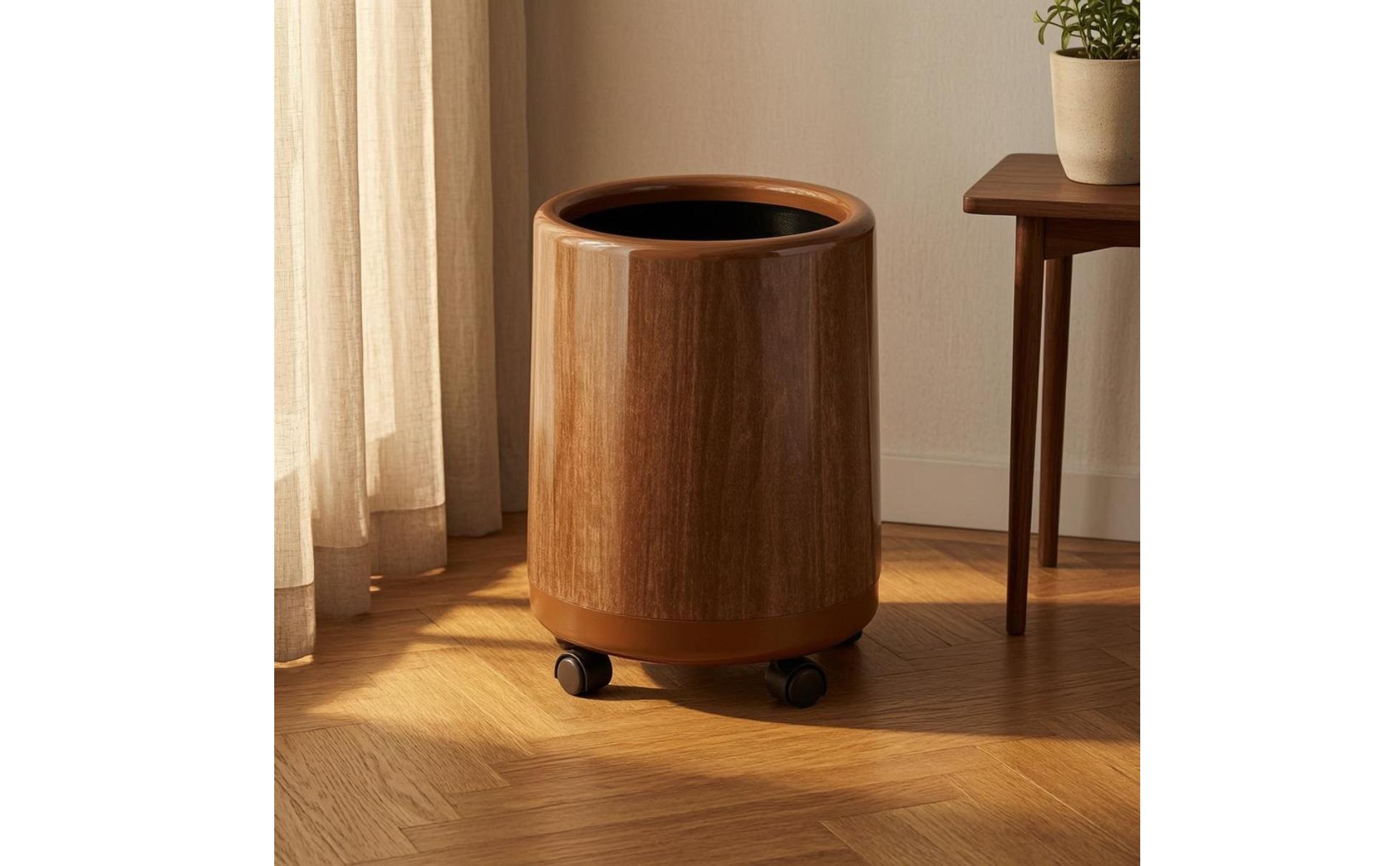 Wood-Grain Trash Can Glossy Wood Grain Trash Can Brown for Home