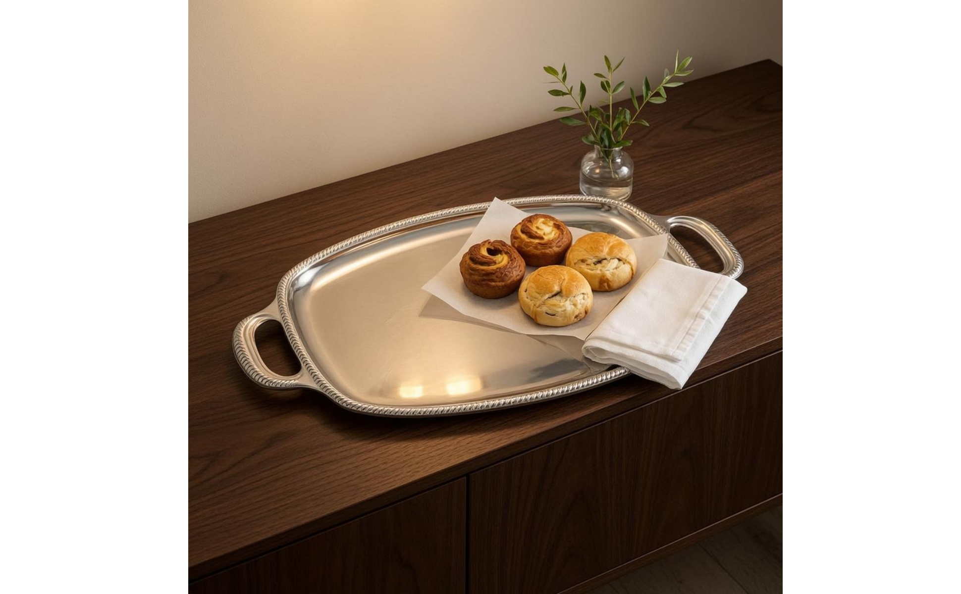 Silver Serving Tray Raised Rim Stainless Steel Tray Polished