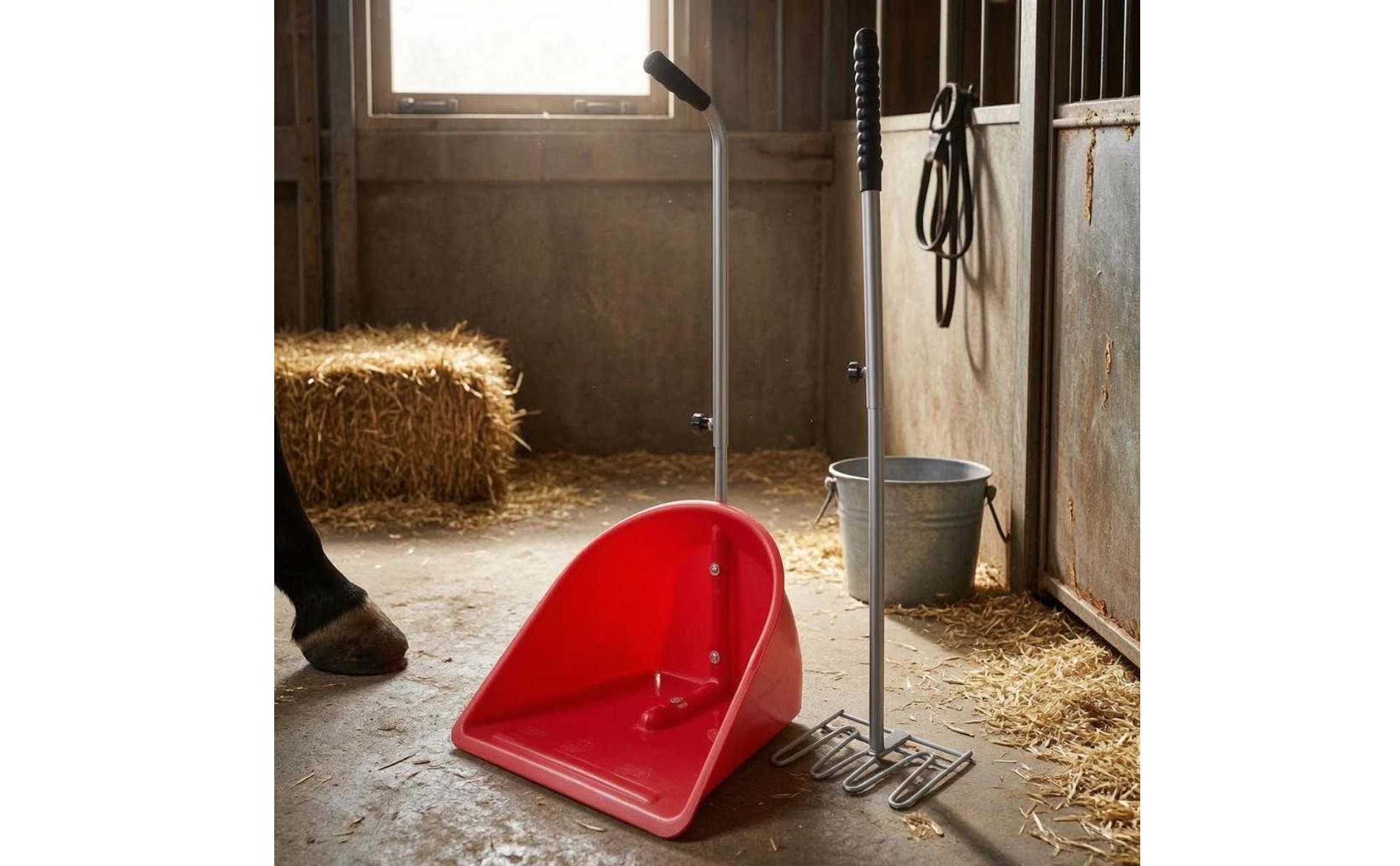 Stable Scoop and Fork Adjustable Handles Horse Manure Scoop Black Grip