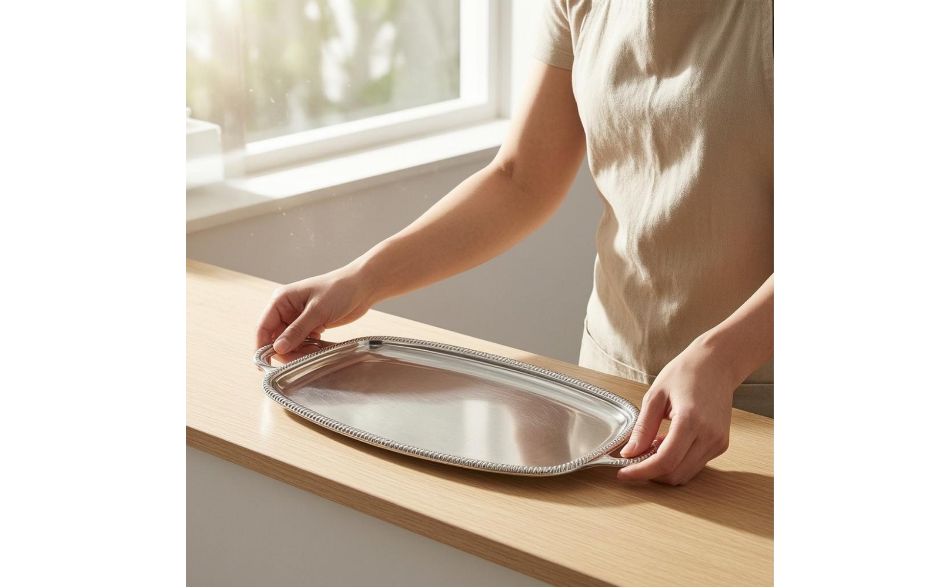 Silver Serving Tray Raised Rim Stainless Steel Tray Polished