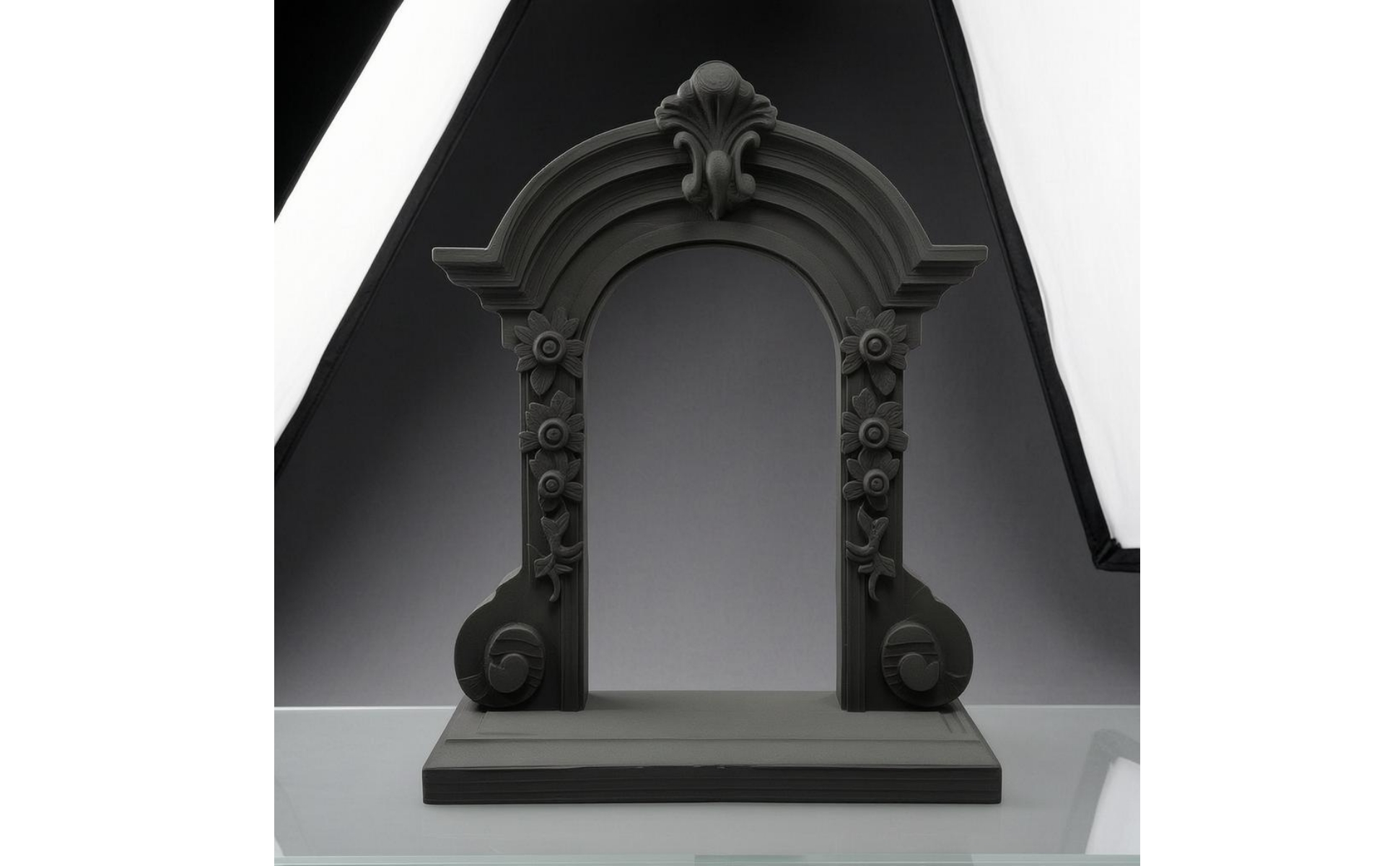 Medieval Arched Window Molded Frame Decorative Window Prop Floral Relief