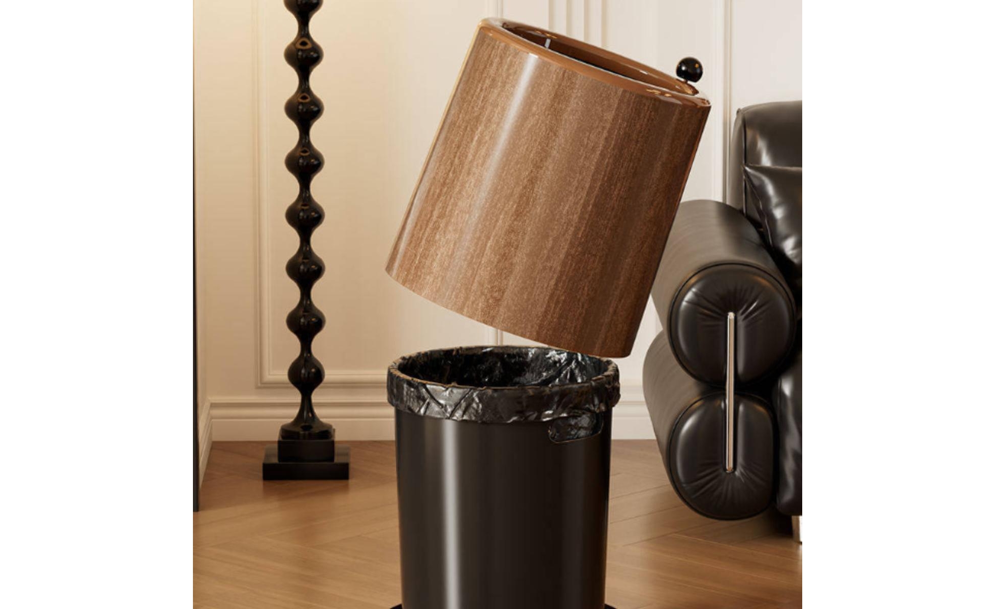 Wood-Grain Trash Can Glossy Wood Grain Trash Can Brown for Home