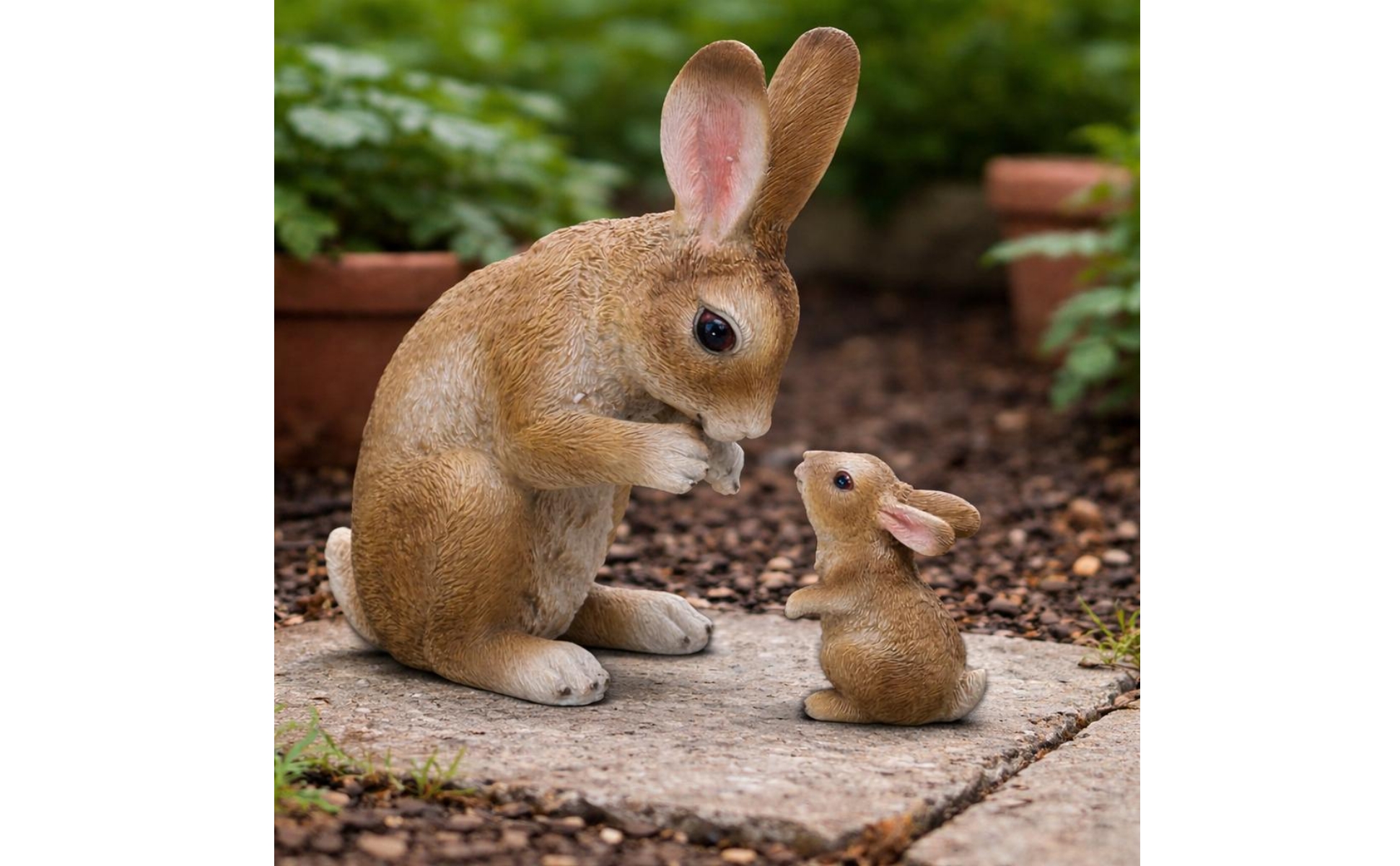 Mother and Baby Bunny Statue Molded Texture Two Rabbit Figurine for Balcony