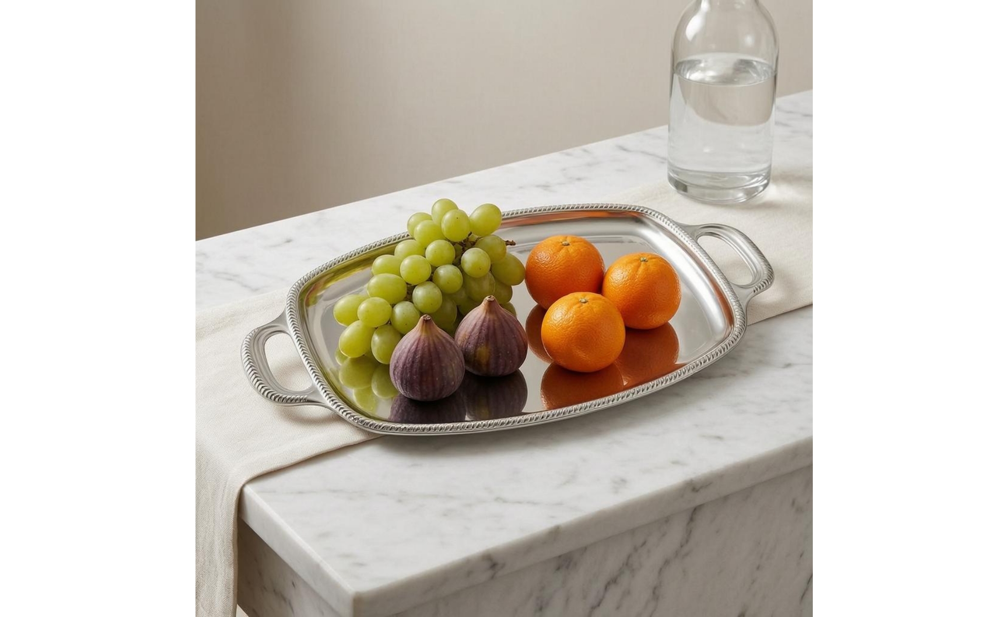 Silver Serving Tray Raised Rim Stainless Steel Tray Polished