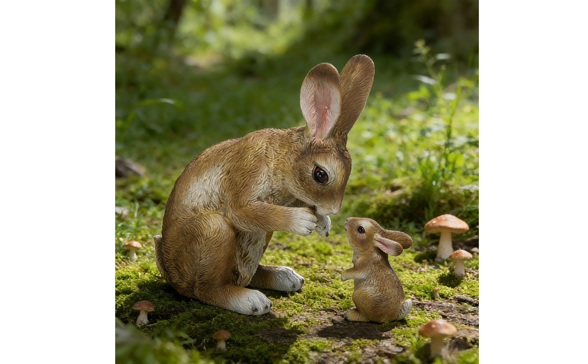 Mother and Baby Bunny Statue Molded Texture Two Rabbit Figurine for Balcony