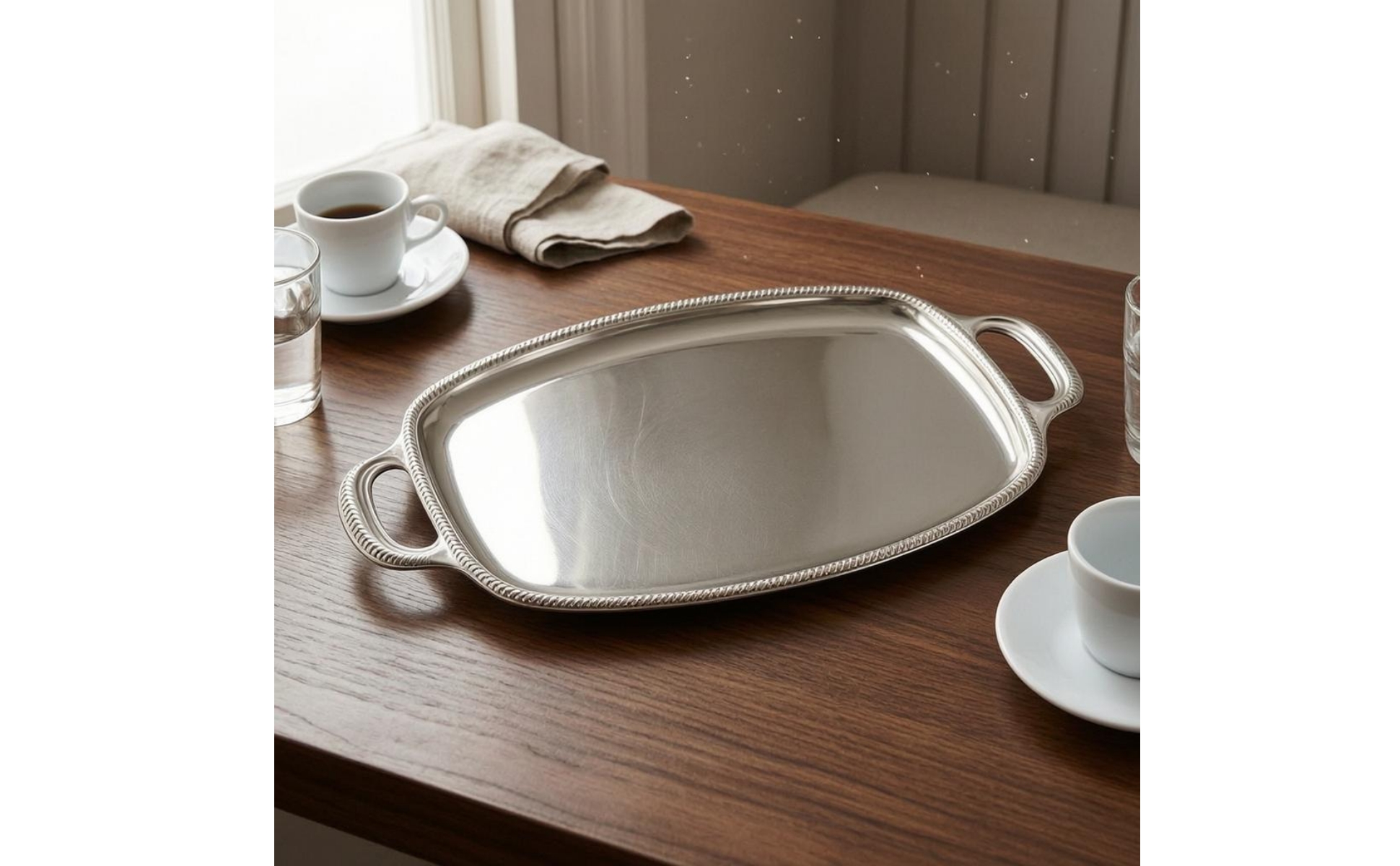 Silver Serving Tray Raised Rim Stainless Steel Tray Polished