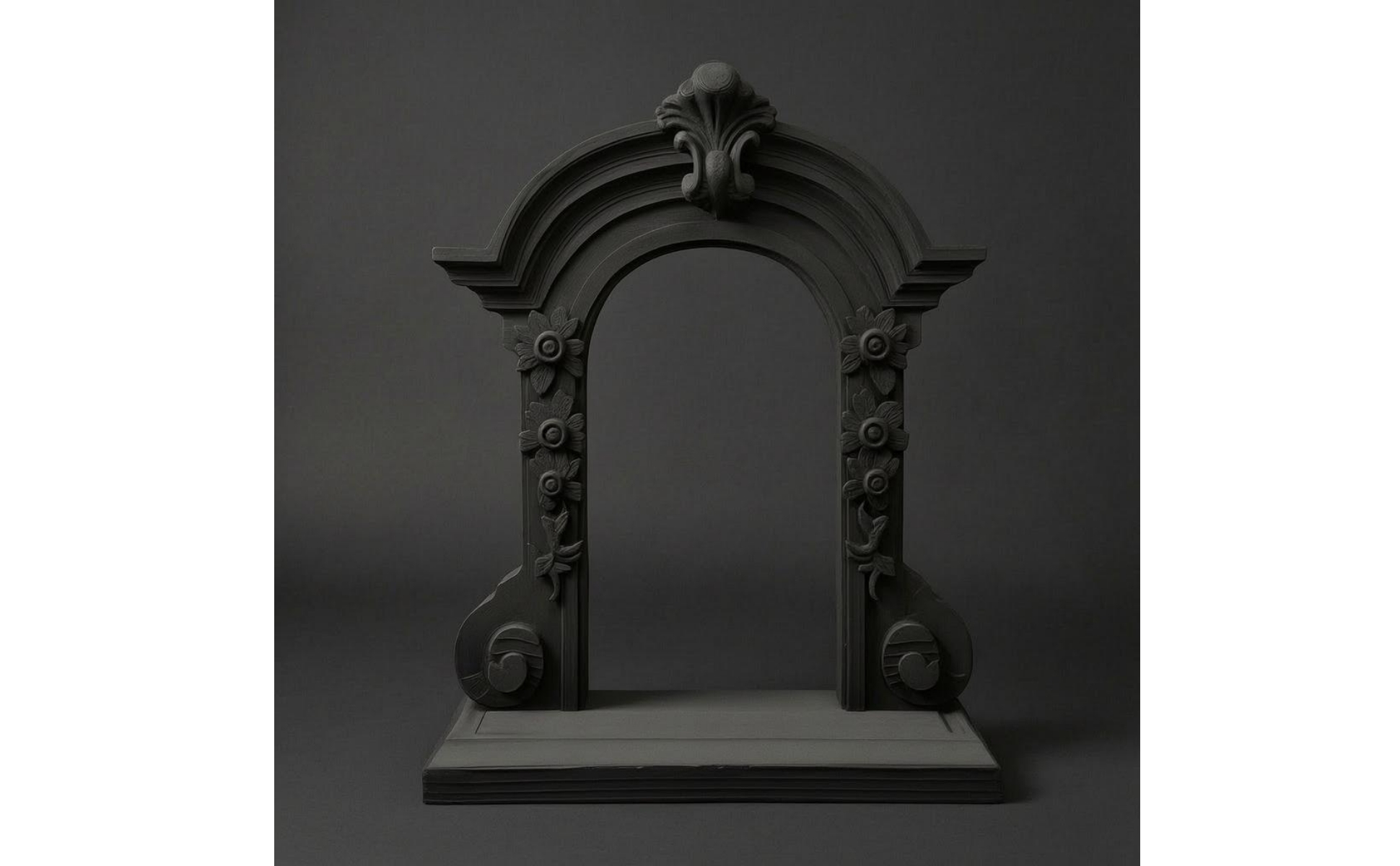 Medieval Arched Window Molded Frame Decorative Window Prop Floral Relief
