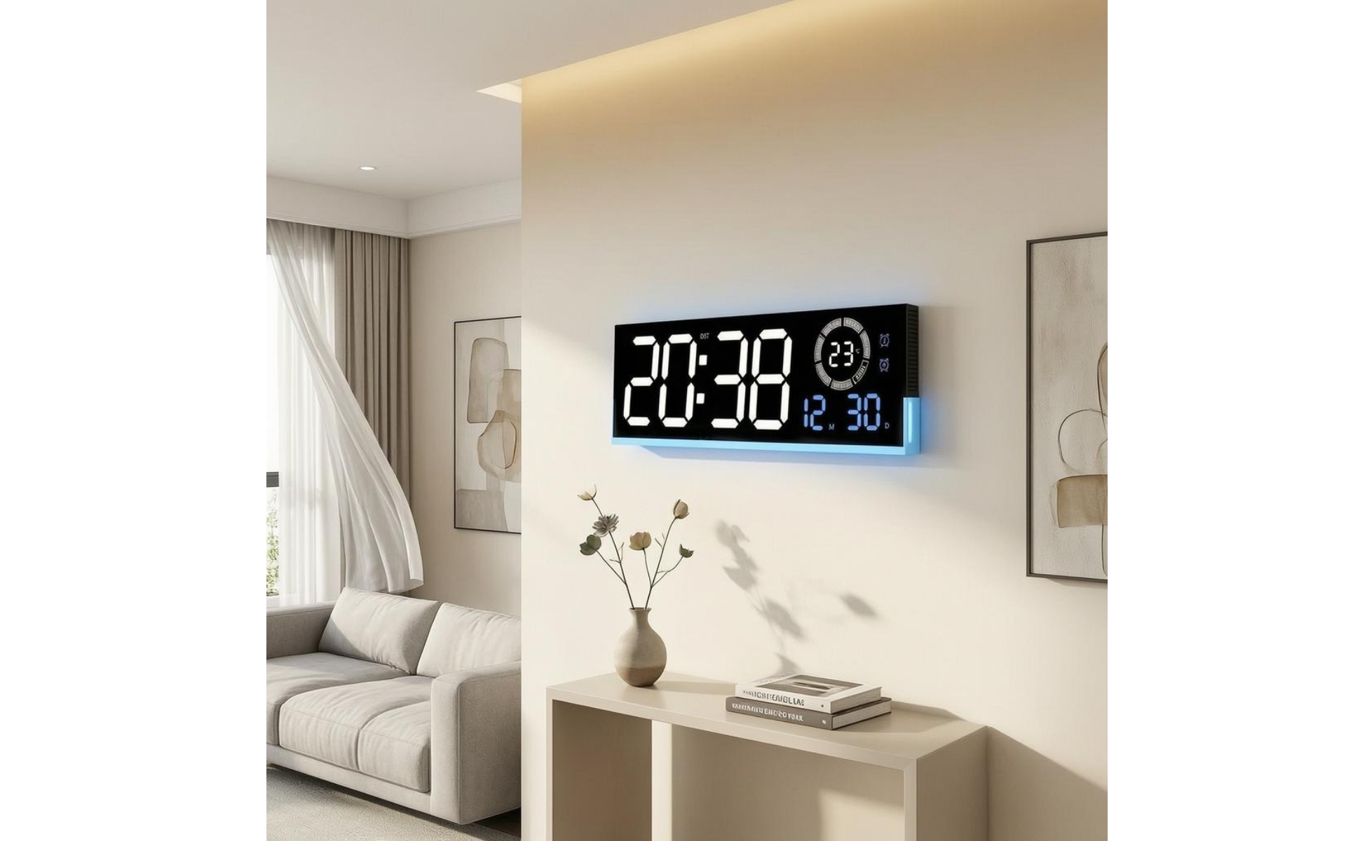 LED Digital Wall Digital Timepiece Large Numerals Rectangular LED Digital