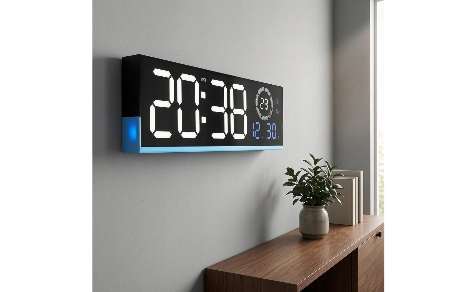 LED Digital Wall Digital Timepiece Large Numerals Rectangular LED Digital