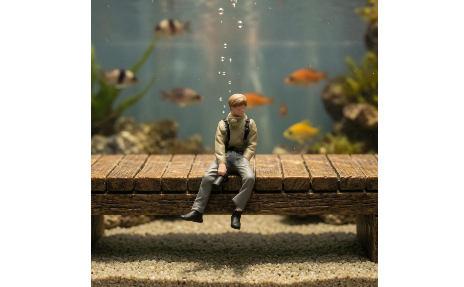 Photo-Taking Resin Figure Realistic Pose Seated Photographer Figurine