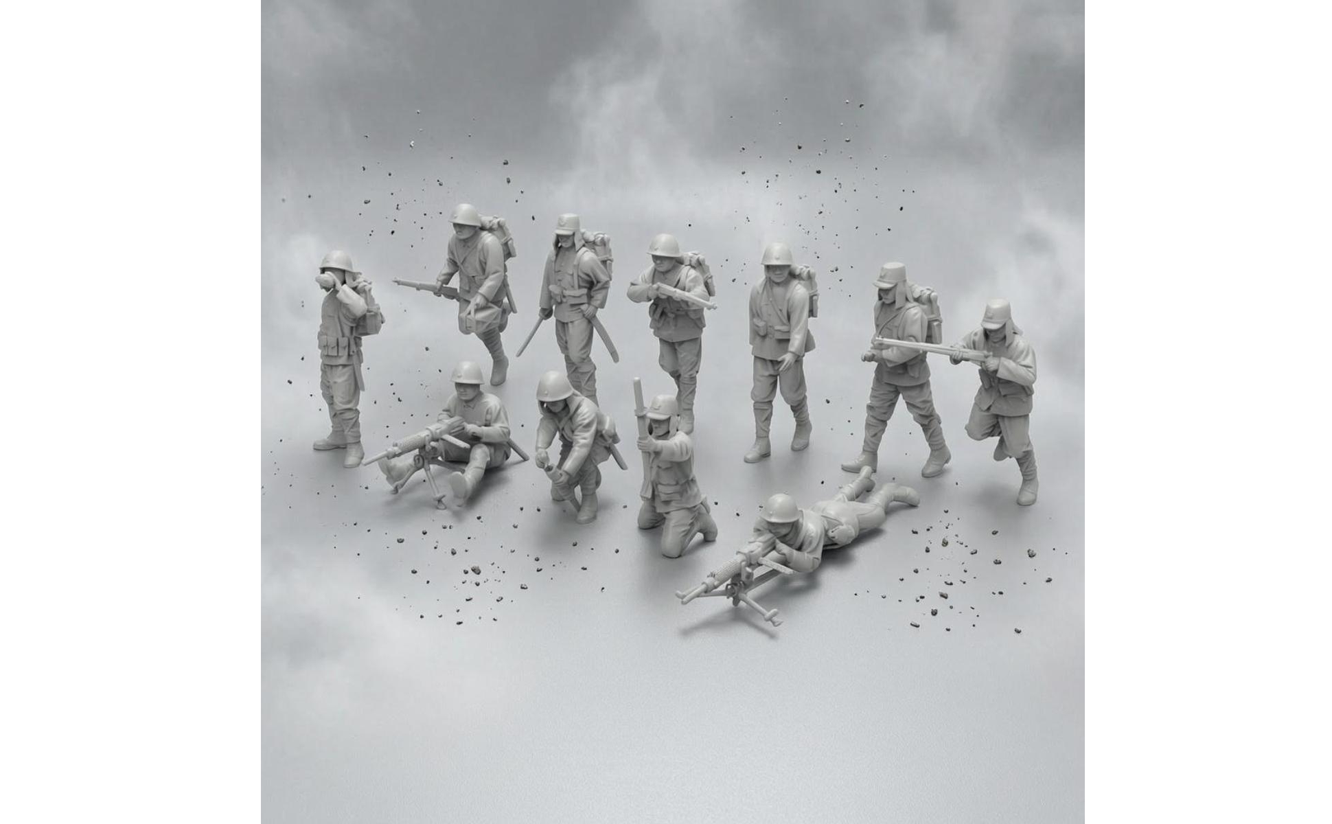 11 Pieces Figurine Militari in Resina Non Dipinte Soldatini in Resina Grigie