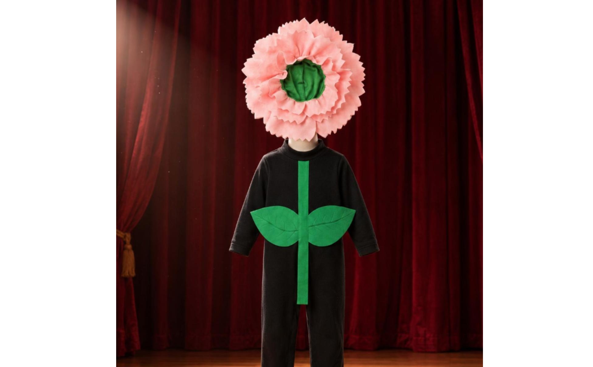 Carnation Costume Foliage Appliques Full-Body Jumpsuit Costume Green Accents