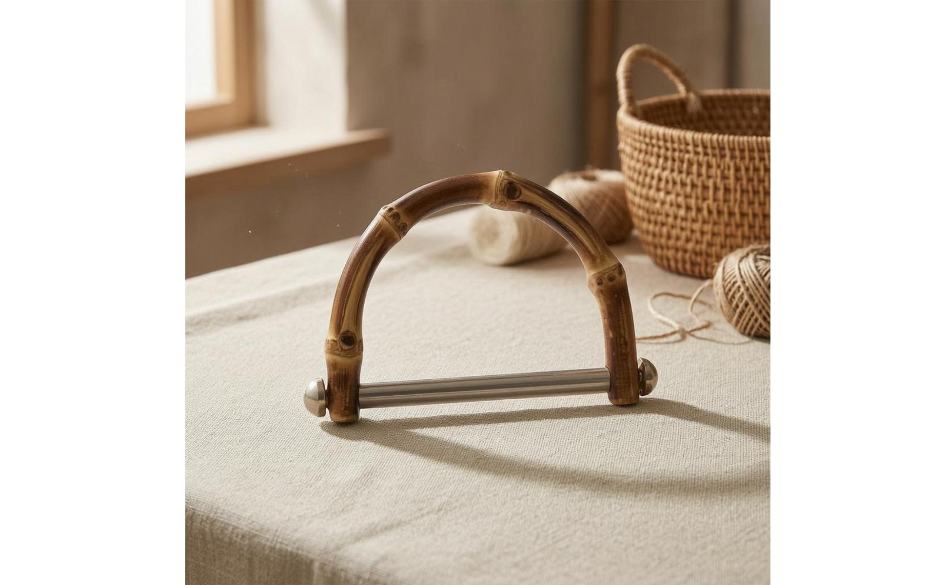 Bamboo Handbag Handle Pearl-Like Caps U-Shaped Bamboo Handle DIY