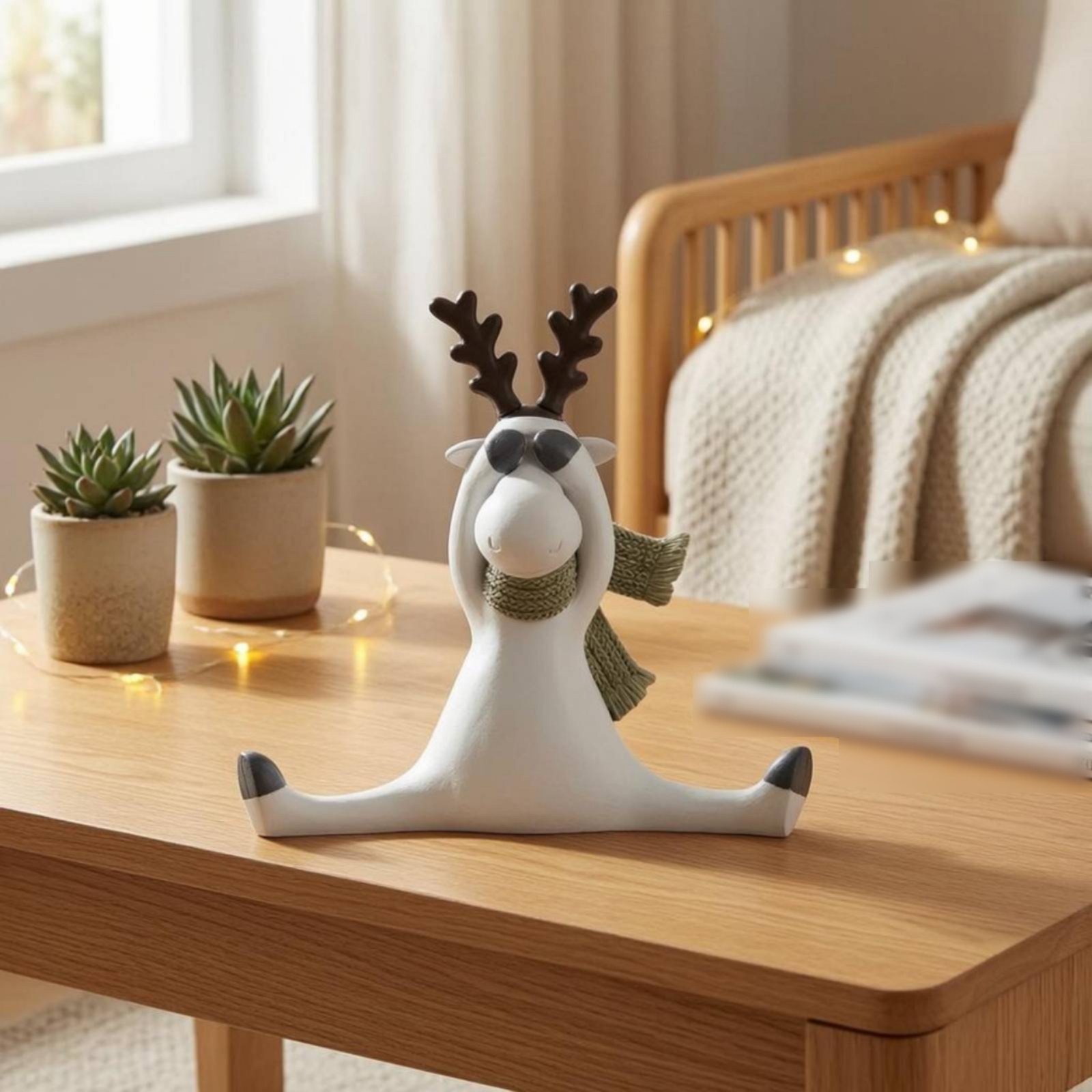 Deer Figurine Green Scarf Decorative Deer Ornament Standing
