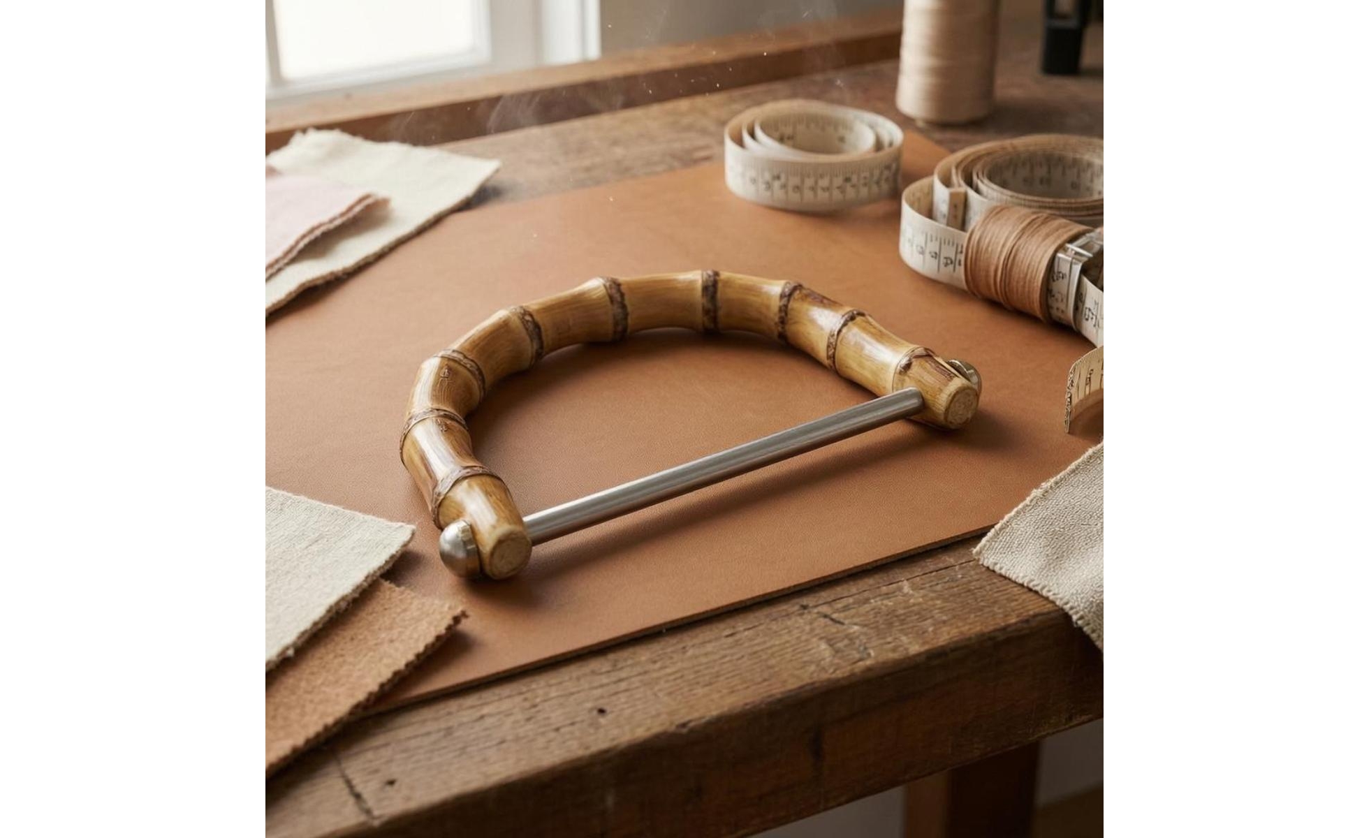 Bamboo Handbag Handle Pearl-Like Caps U-Shaped Bamboo Handle DIY