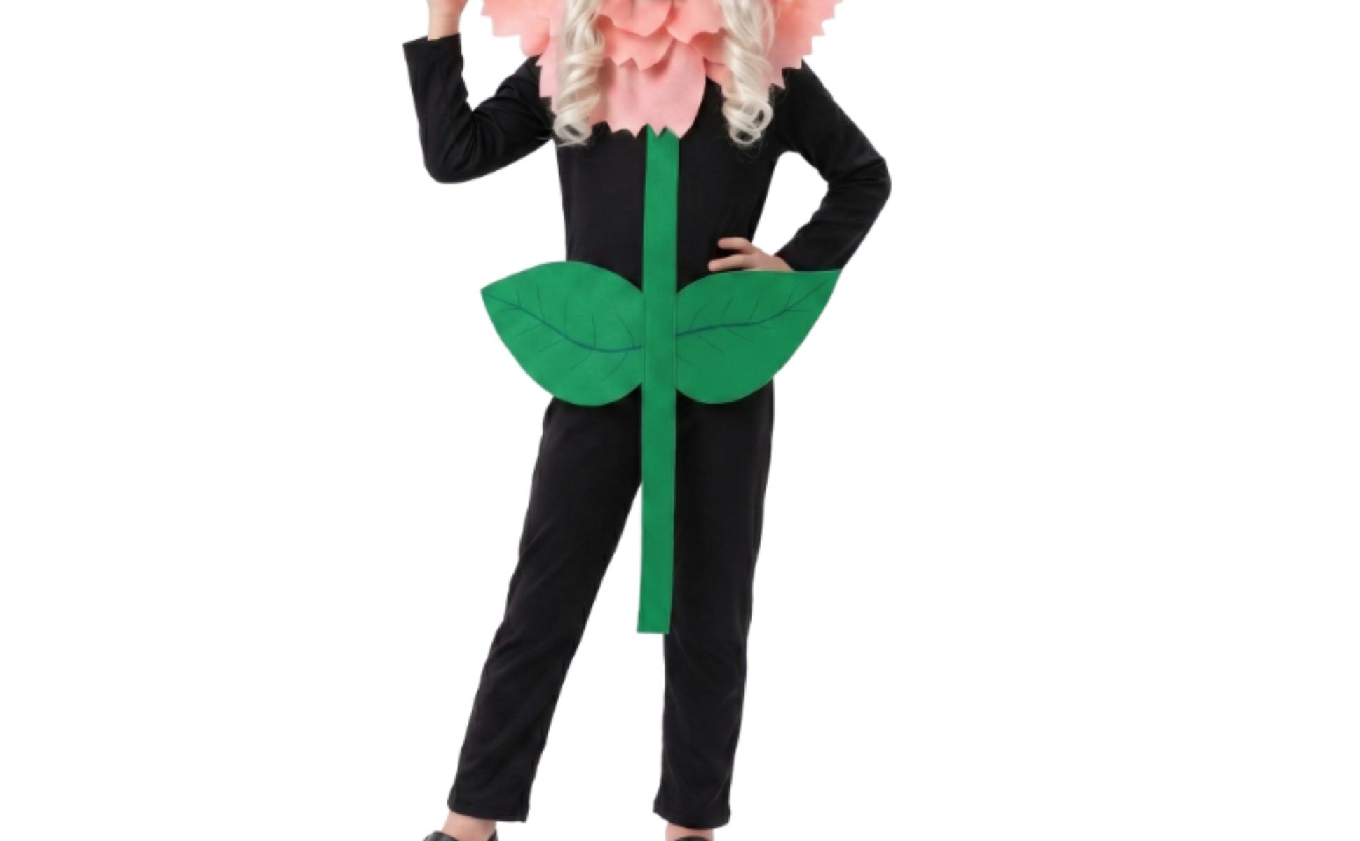 Carnation Costume Foliage Appliques Full-Body Jumpsuit Costume Green Accents
