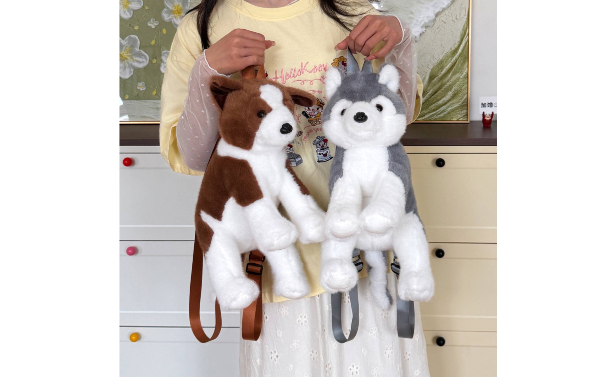Soft Toy Husky Backpack Dangling Legs Realistic Husky Soft Toy Bag Soft Furry