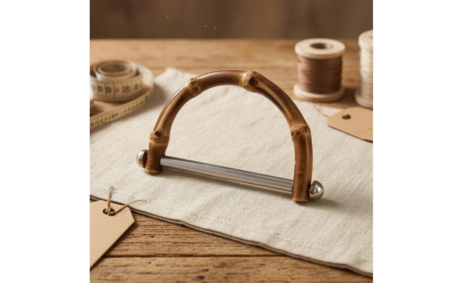 Bamboo Handbag Handle Pearl-Like Caps U-Shaped Bamboo Handle DIY