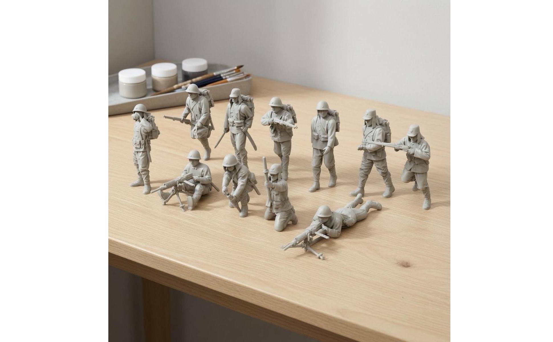 11 Pieces Figurine Militari in Resina Non Dipinte Soldatini in Resina Grigie
