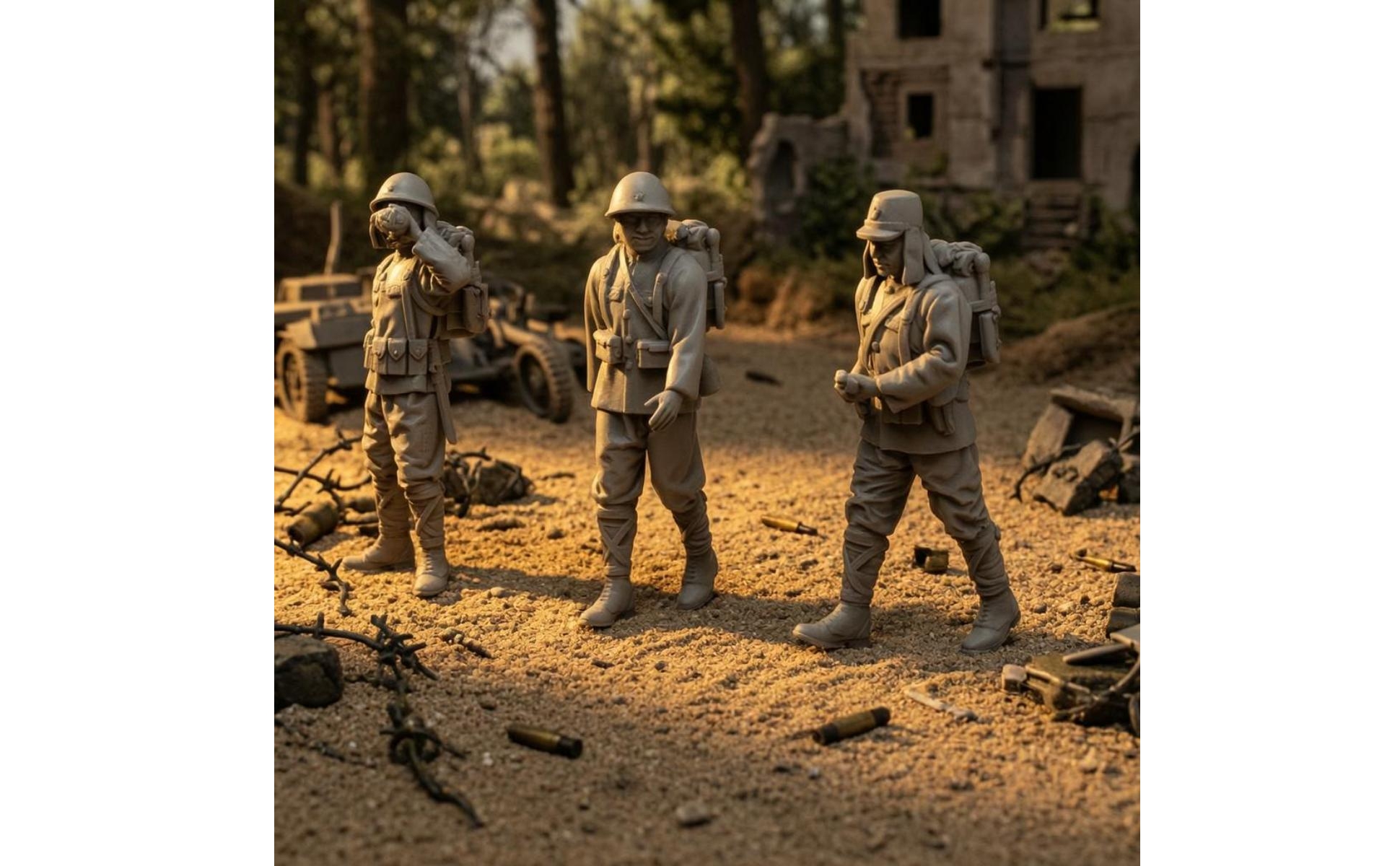 11 Pieces Figurine Militari in Resina Non Dipinte Soldatini in Resina Grigie