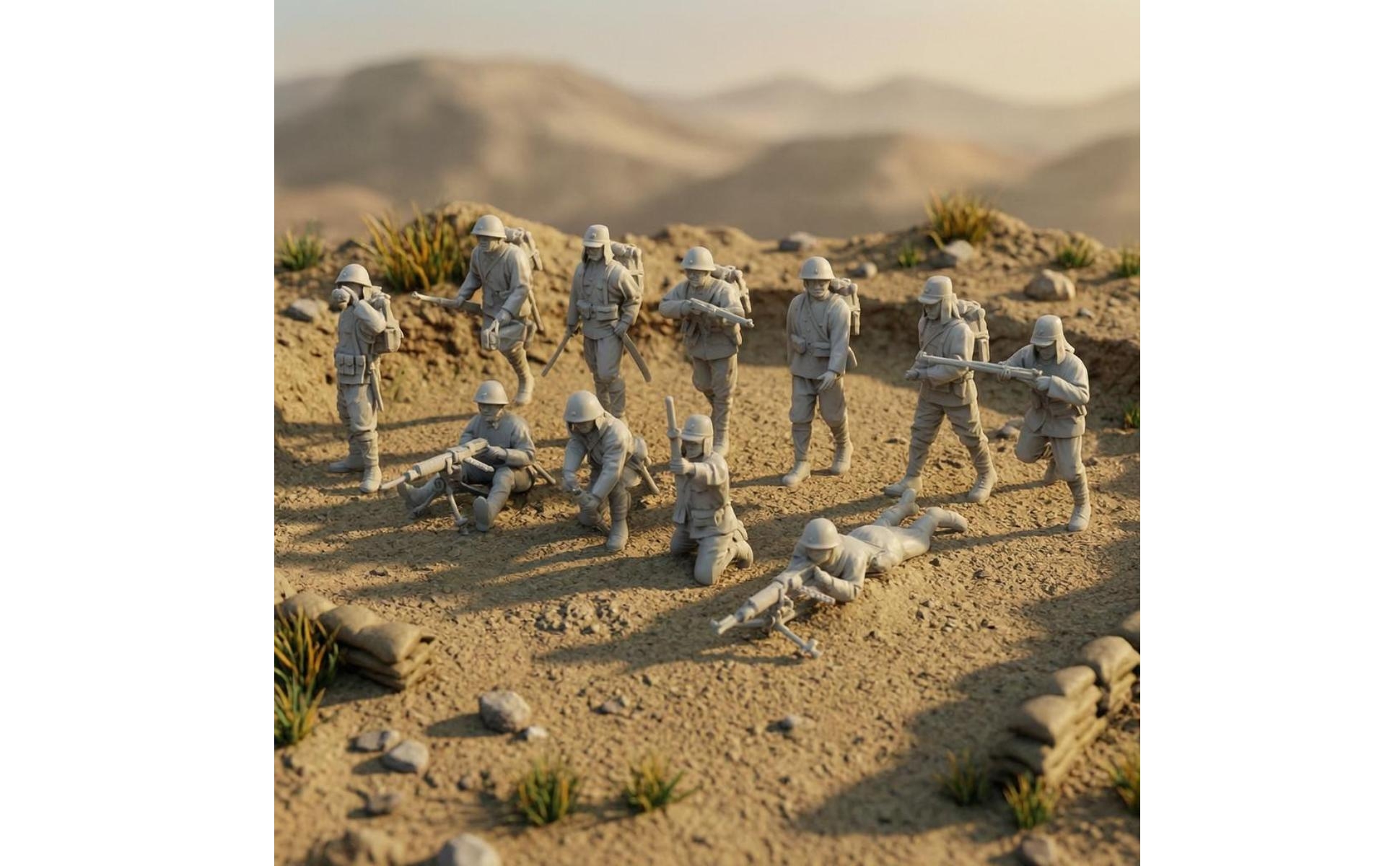 11 Pieces Figurine Militari in Resina Non Dipinte Soldatini in Resina Grigie