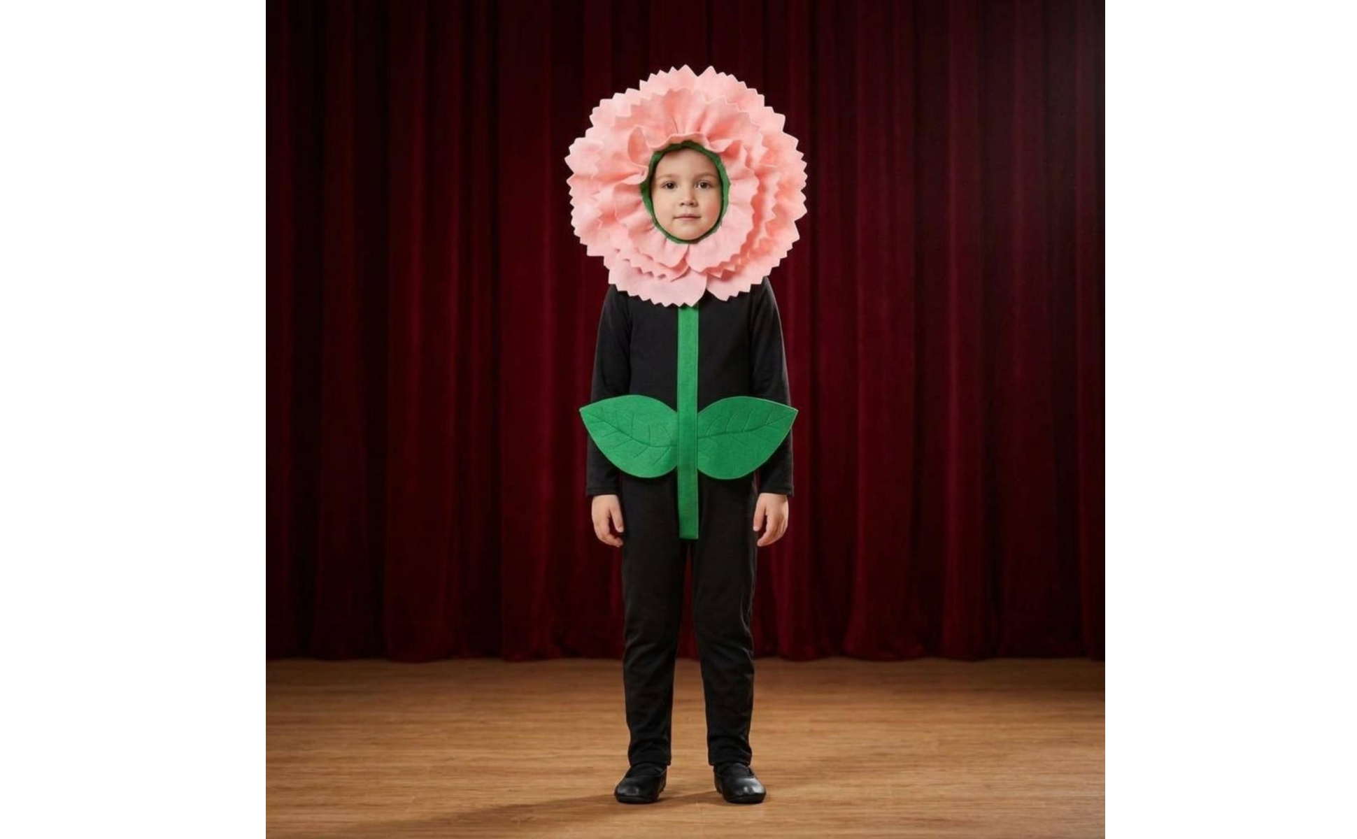Carnation Costume Foliage Appliques Full-Body Jumpsuit Costume Green Accents