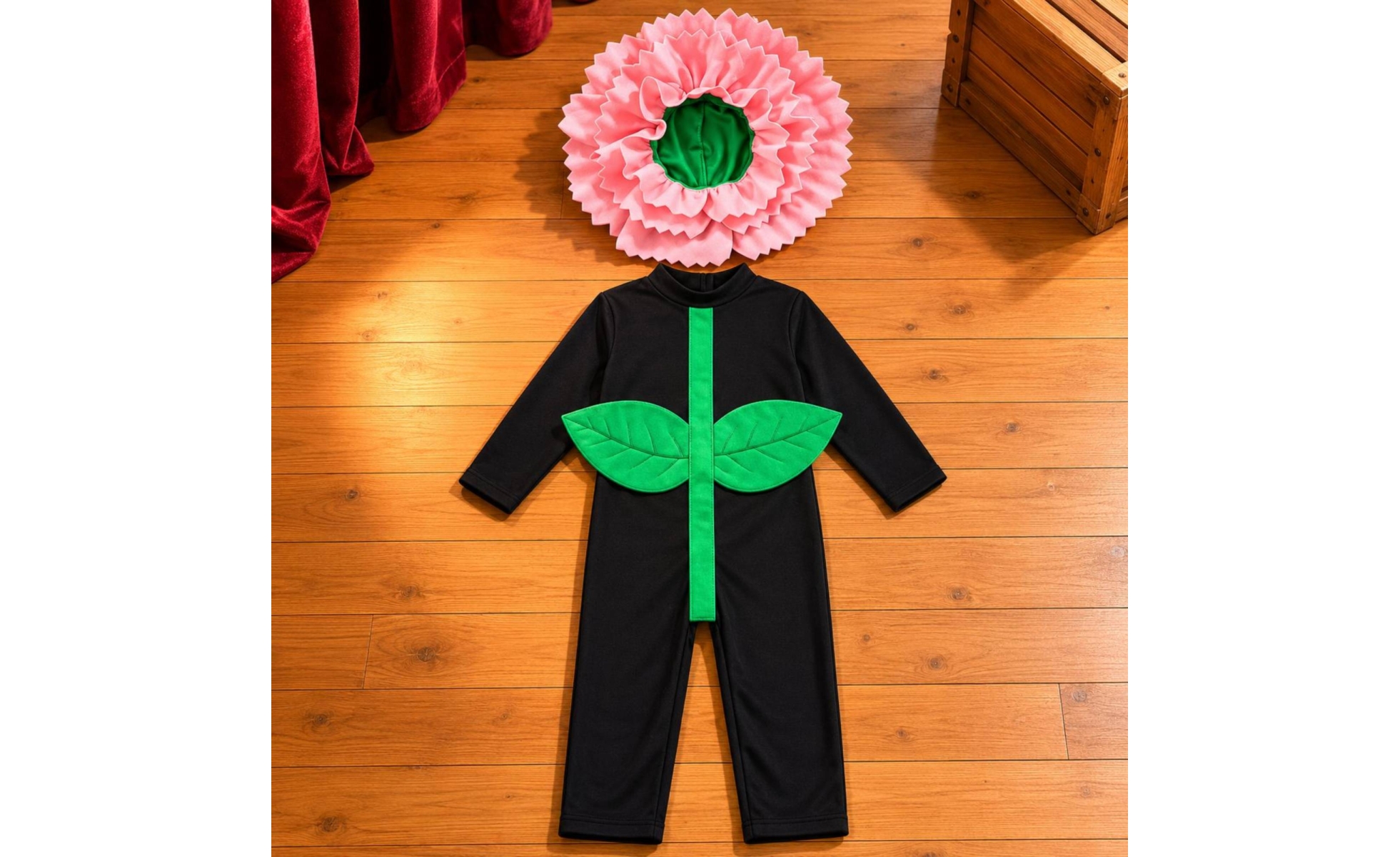 Carnation Costume Foliage Appliques Full-Body Jumpsuit Costume Green Accents