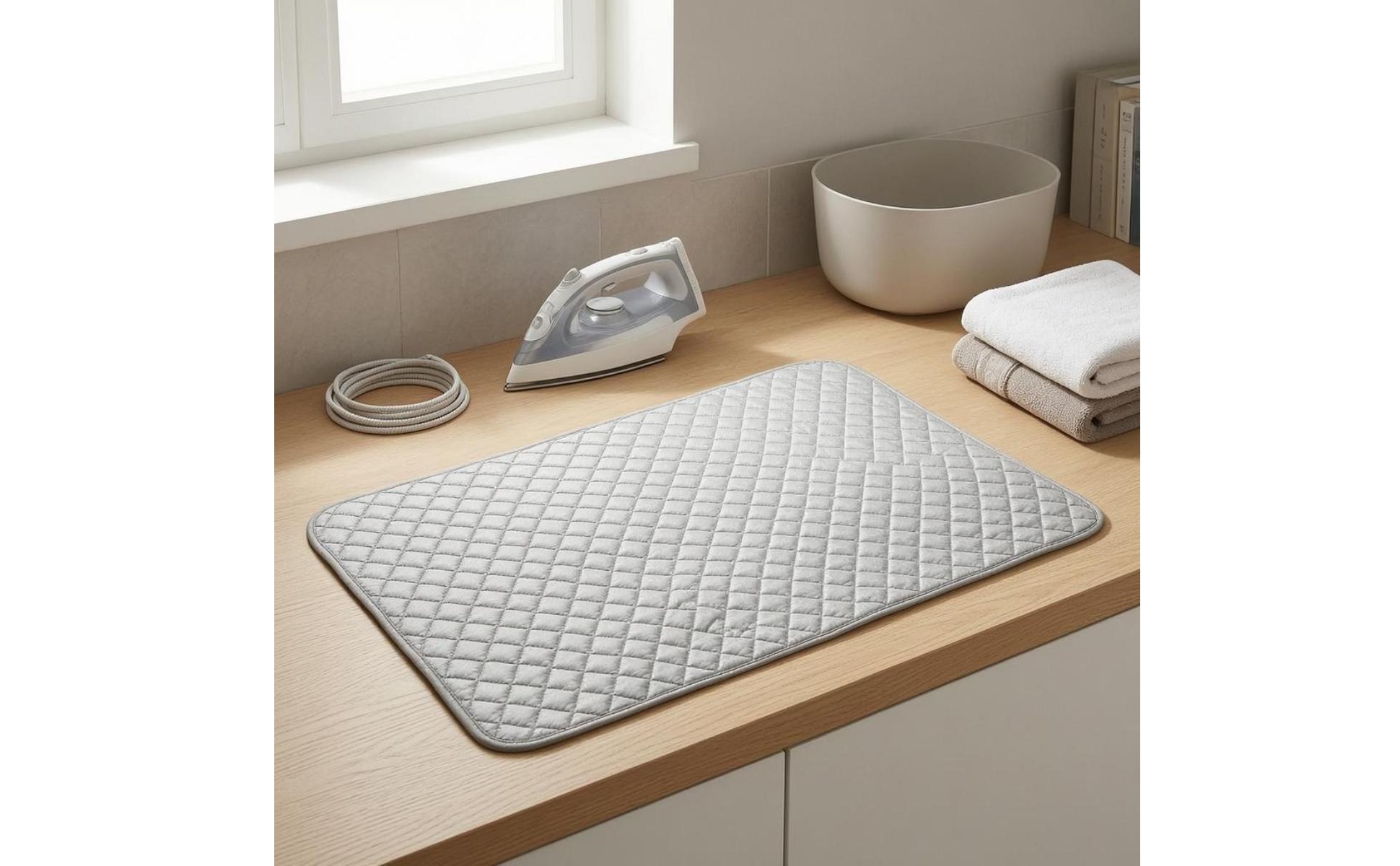 Cotton Ironing Mat Silver-Toned Quilted Ironing Pad Foldable