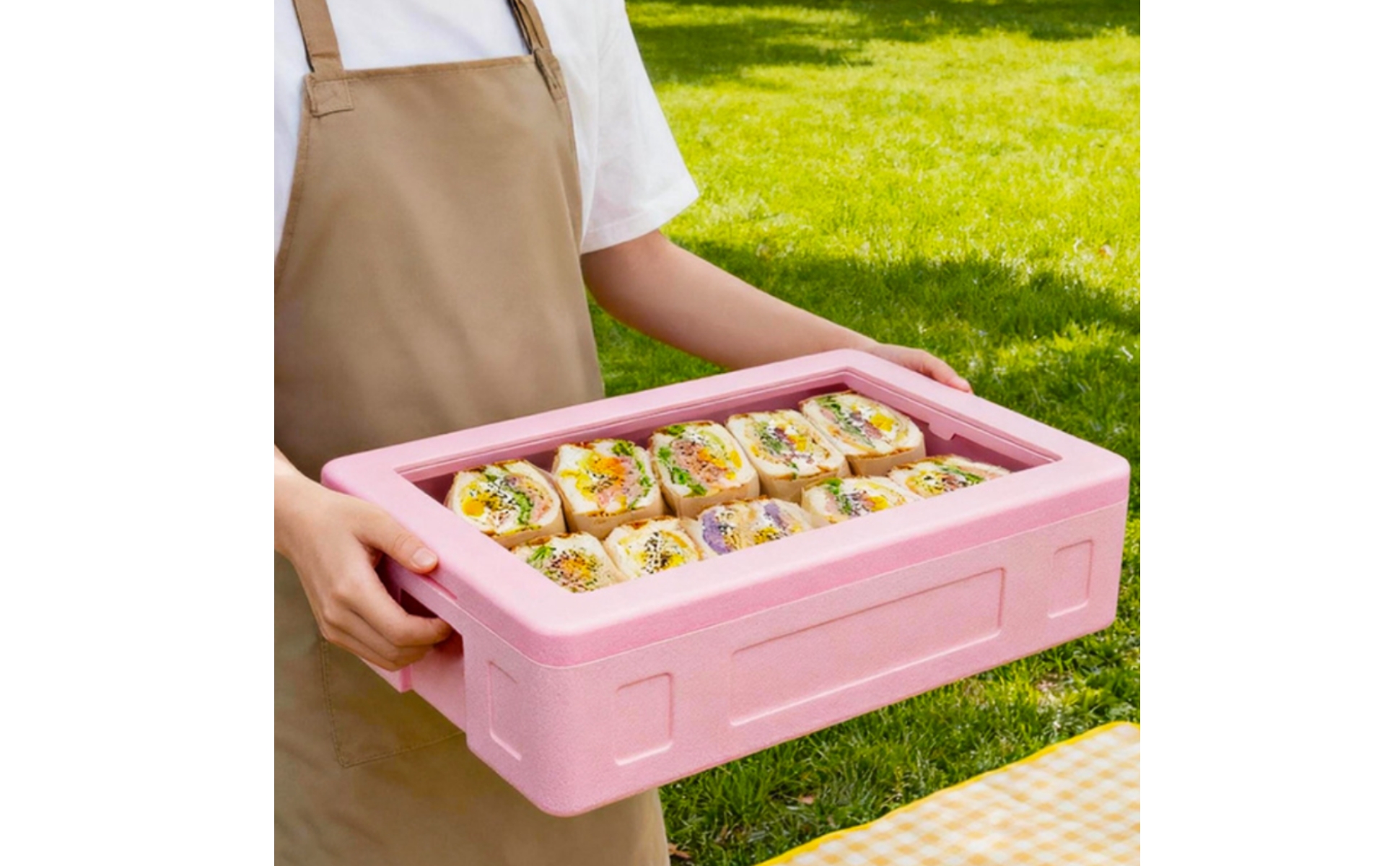 Insulated Food Warmer Box Transparent Lid Thermal Food Carrier 4 Ice Boards