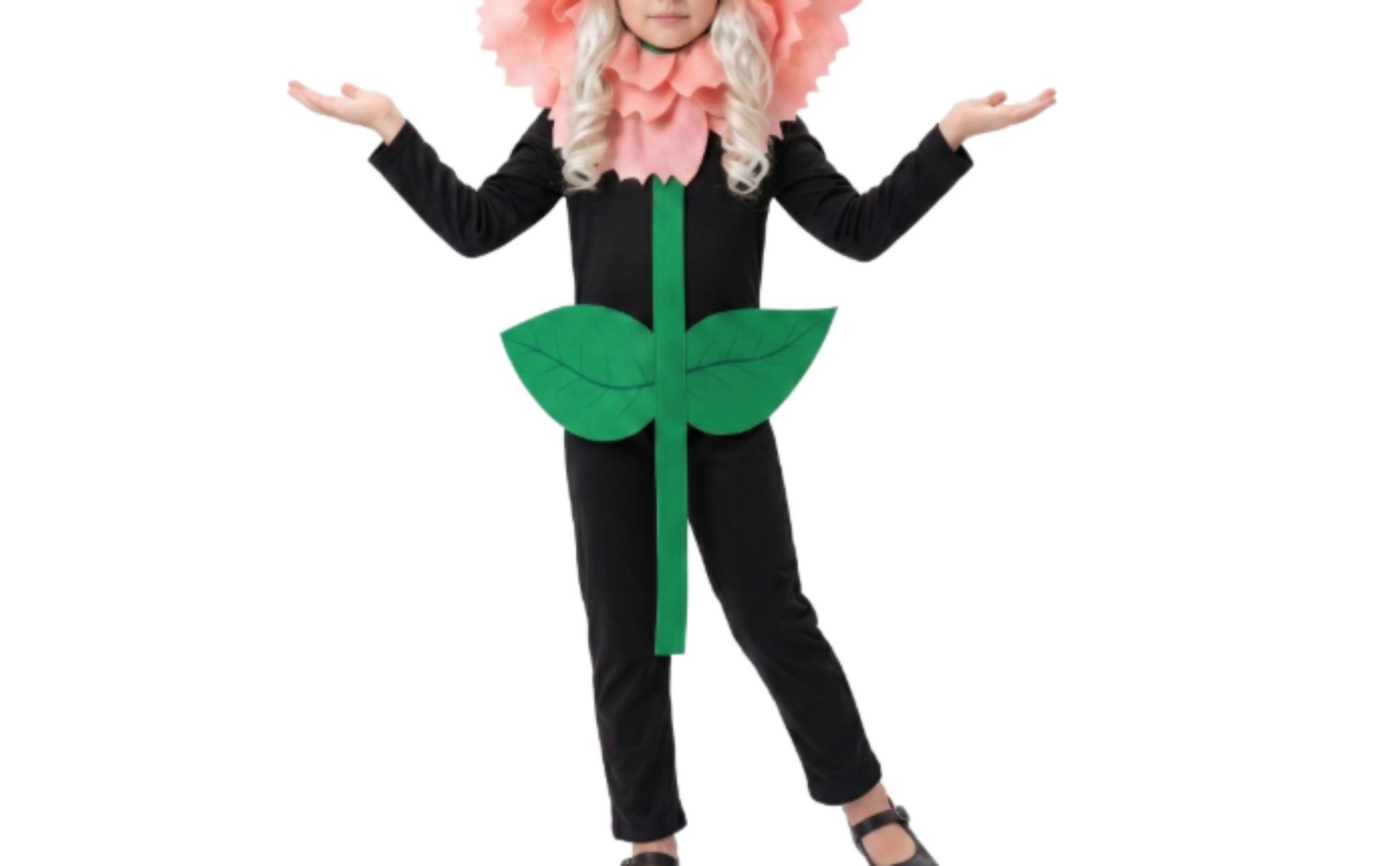 Carnation Costume Foliage Appliques Full-Body Jumpsuit Costume Green Accents