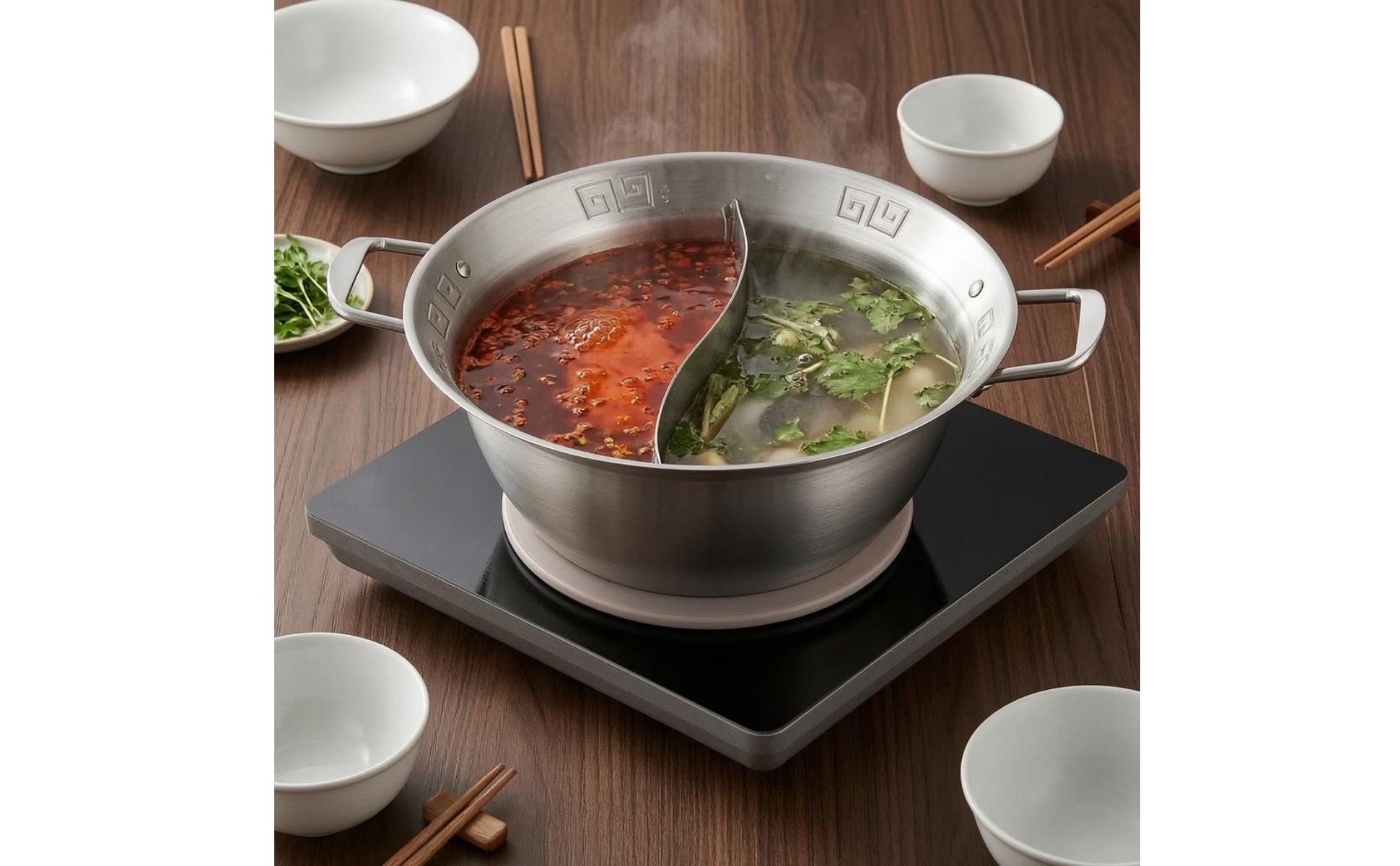 doubleCompartment Hot Pot Smooth Shiny Finish Doubleflavor Hot Pot Wide Flared