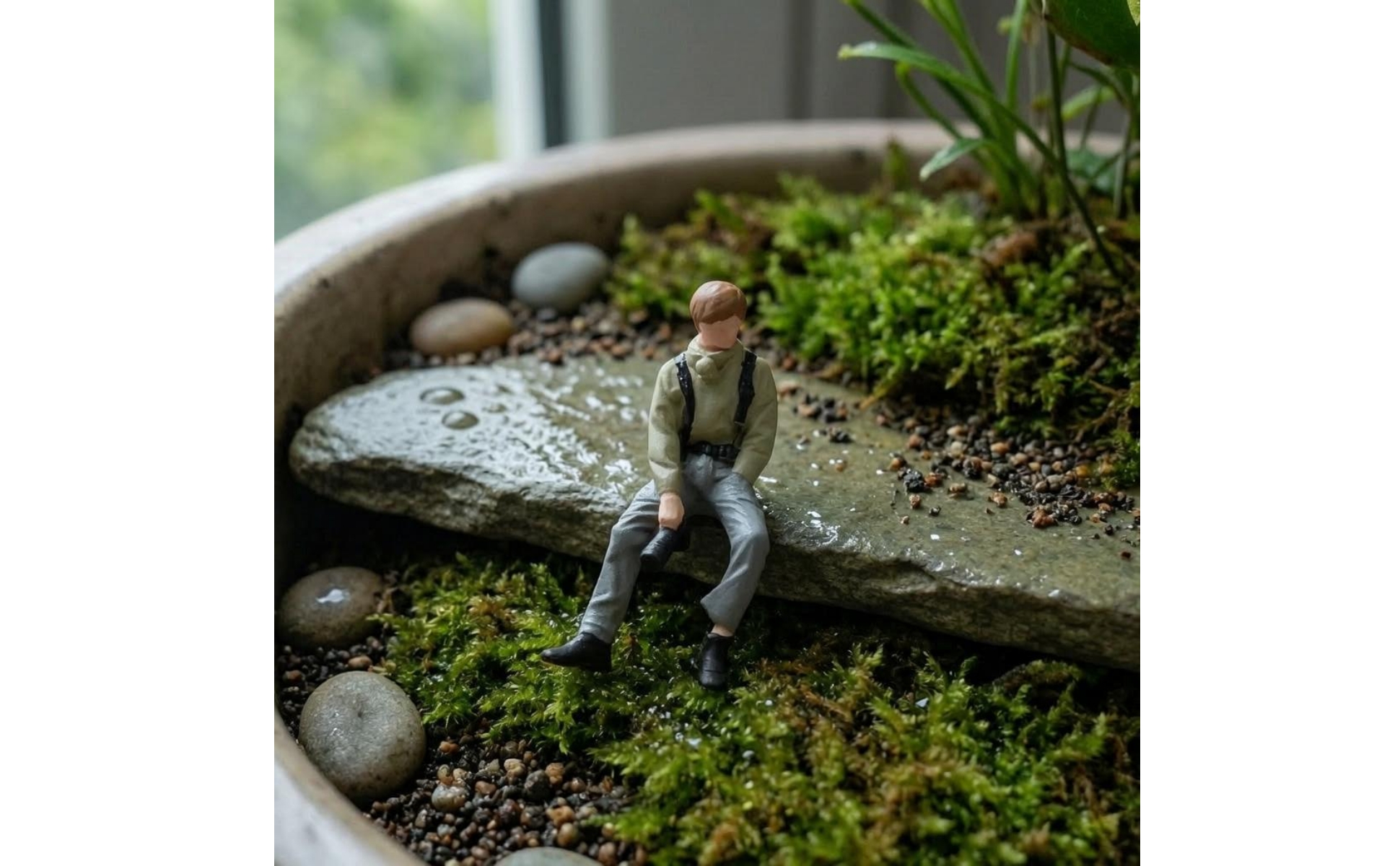Photo-Taking Resin Figure Realistic Pose Seated Photographer Figurine