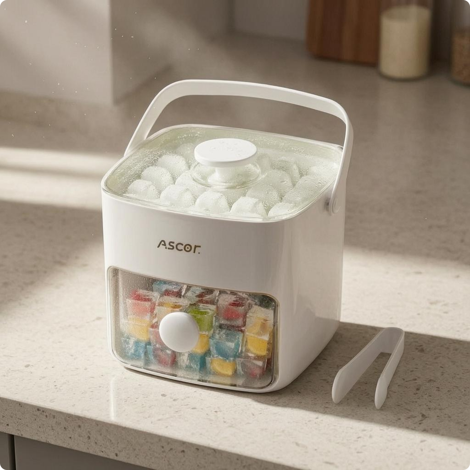 Double-Tier Frozen Cube Box Carry Handle Frozen Cube Storage Box Included Tongs