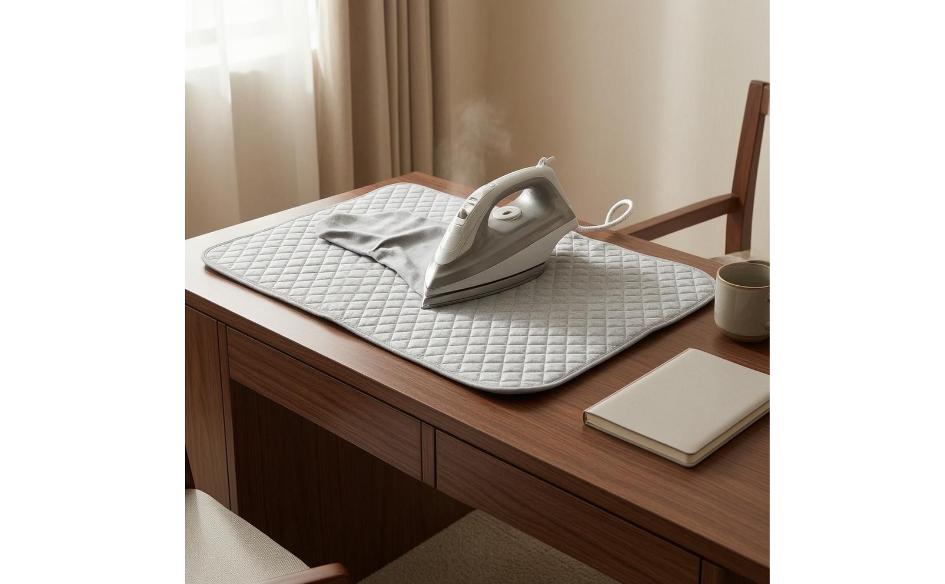 Cotton Ironing Mat Silver-Toned Quilted Ironing Pad Foldable