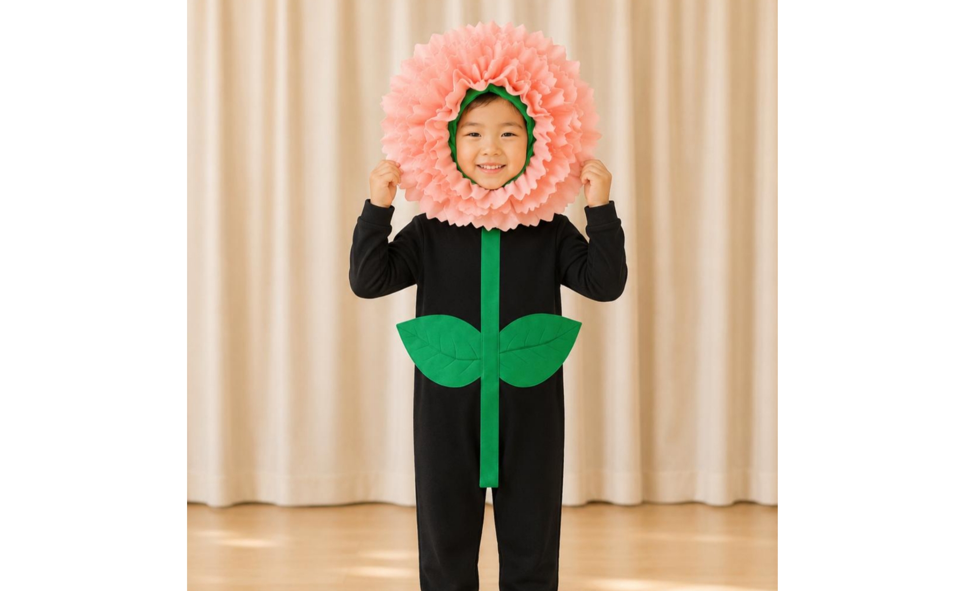 Carnation Costume Foliage Appliques Full-Body Jumpsuit Costume Green Accents