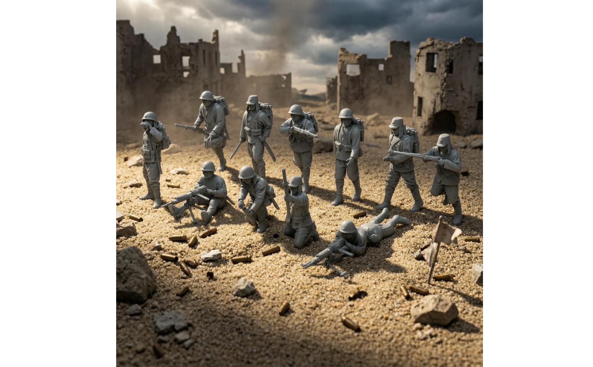 11 Pieces Figurine Militari in Resina Non Dipinte Soldatini in Resina Grigie