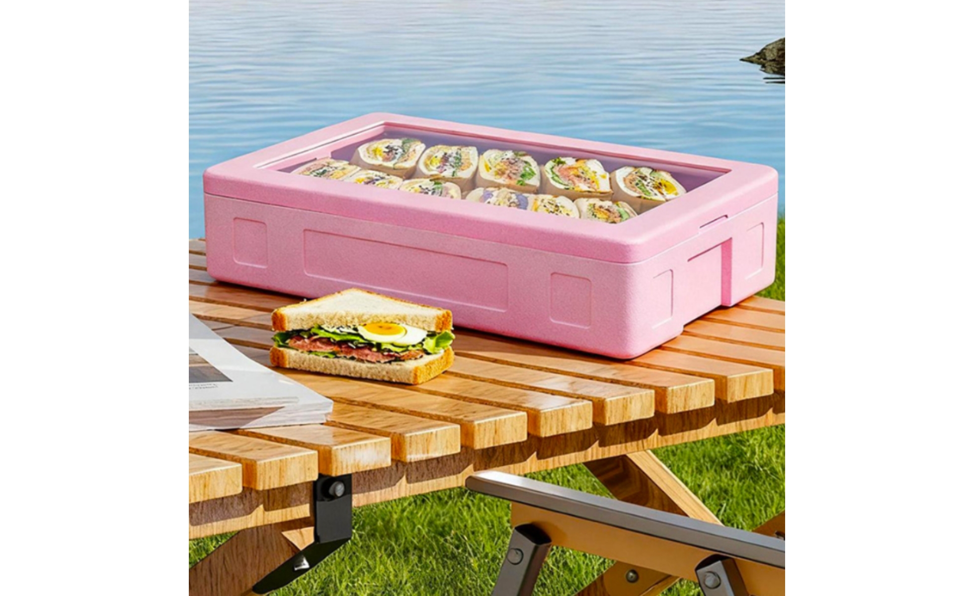 Insulated Food Warmer Box Transparent Lid Thermal Food Carrier 4 Ice Boards