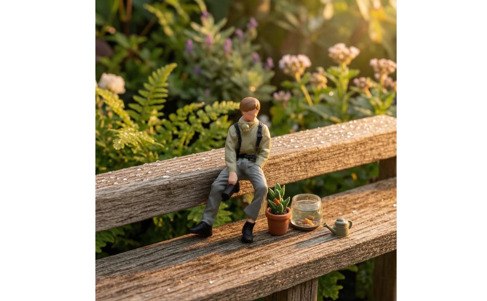Photo-Taking Resin Figure Realistic Pose Seated Photographer Figurine
